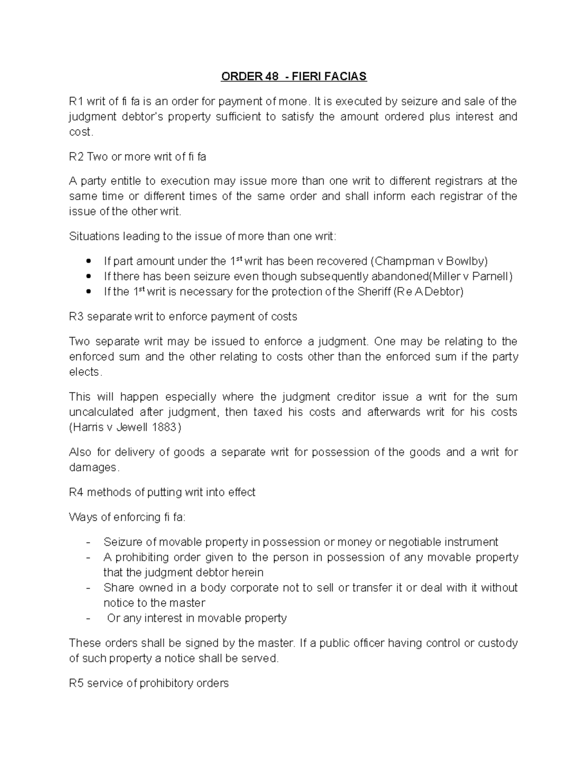 Order 48 WRIT OF FI FA - SHORT SUMMARIES ON CP - ORDER 48 - FIERI ...