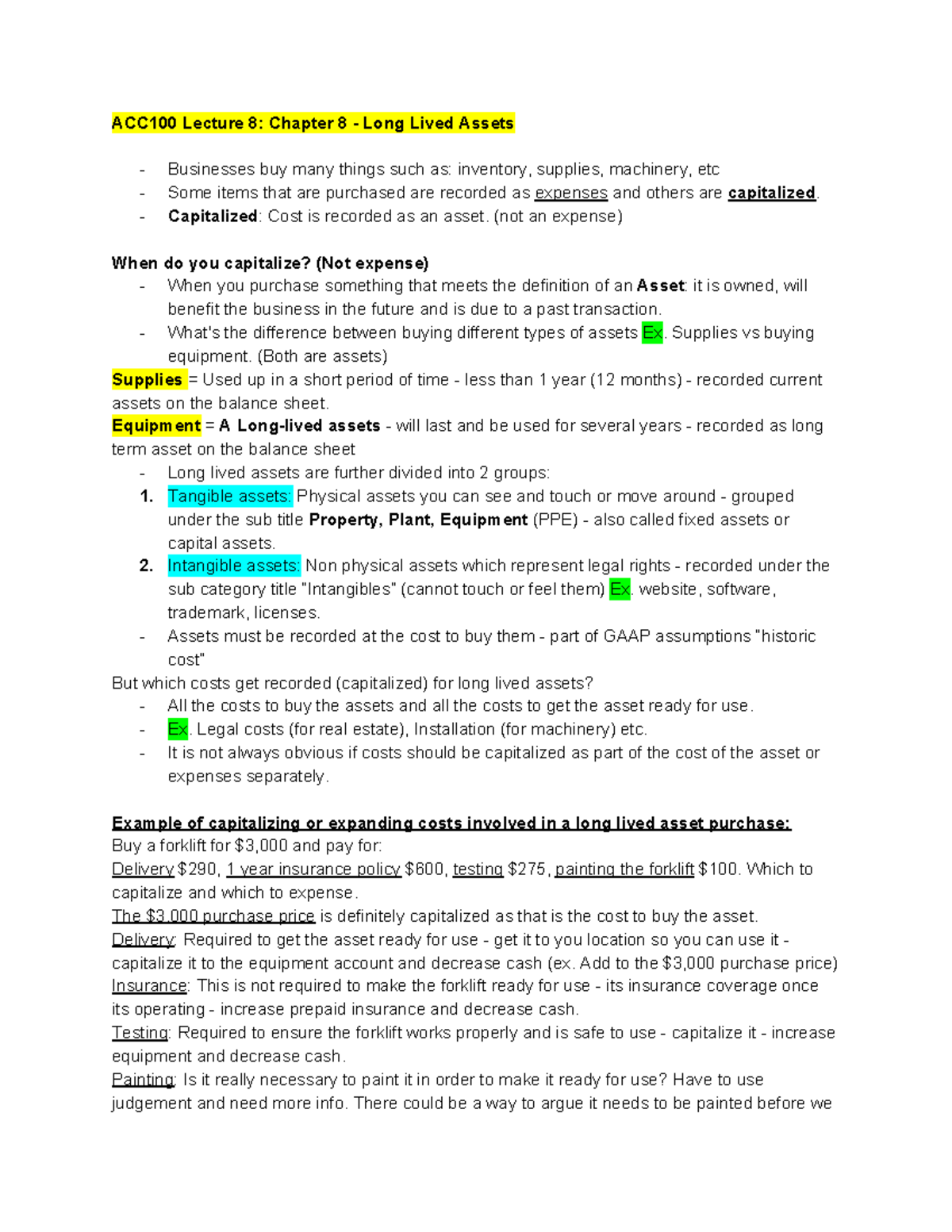 ACC100 Lecture 8 4 11 19 - ACC100 Lecture 8: Chapter 8 - Long Lived ...