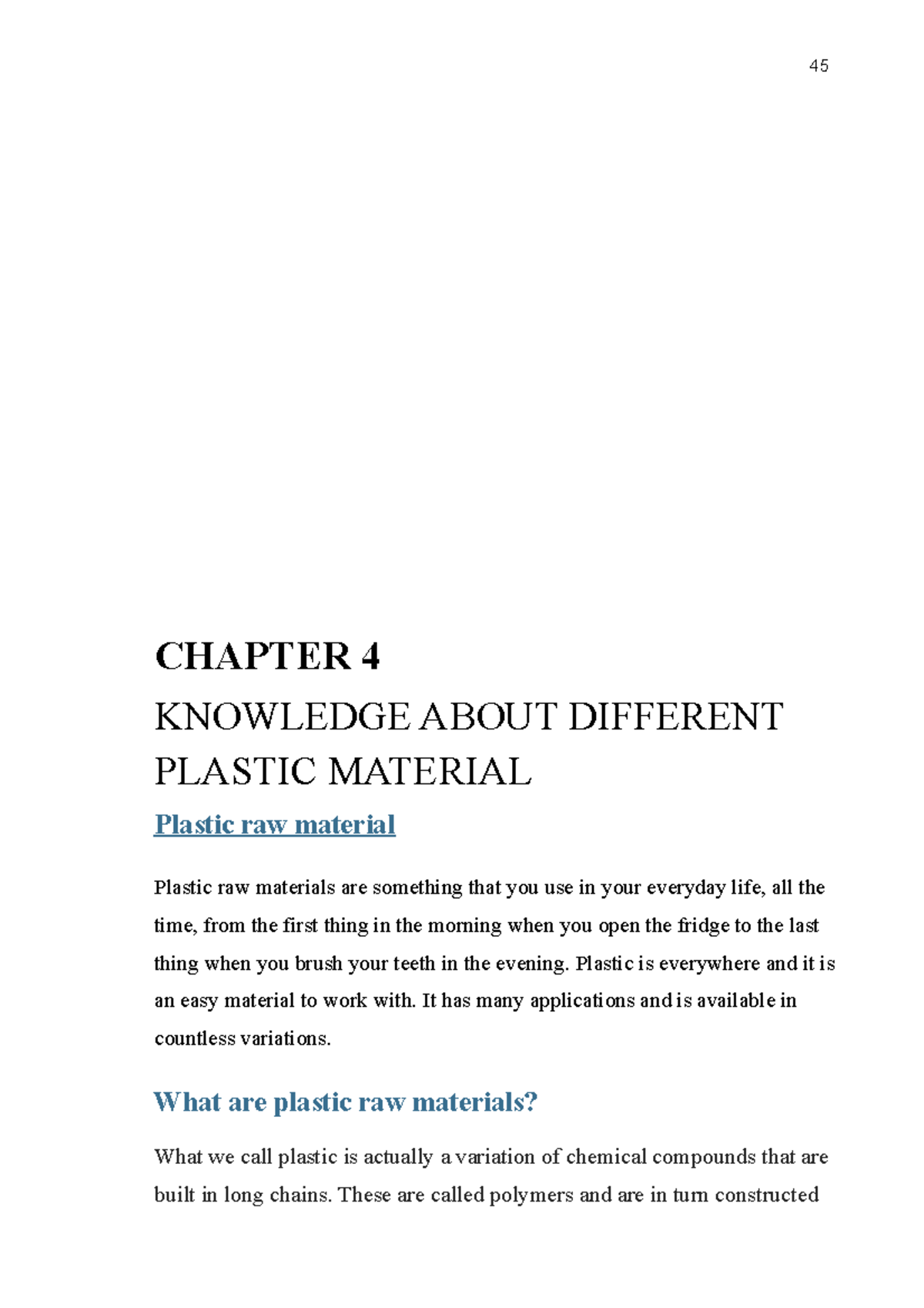 Chapter 4 KNOWLEDGE ABOUT DIFFERENT PLASTIC MATERIAL IT INCLUDE