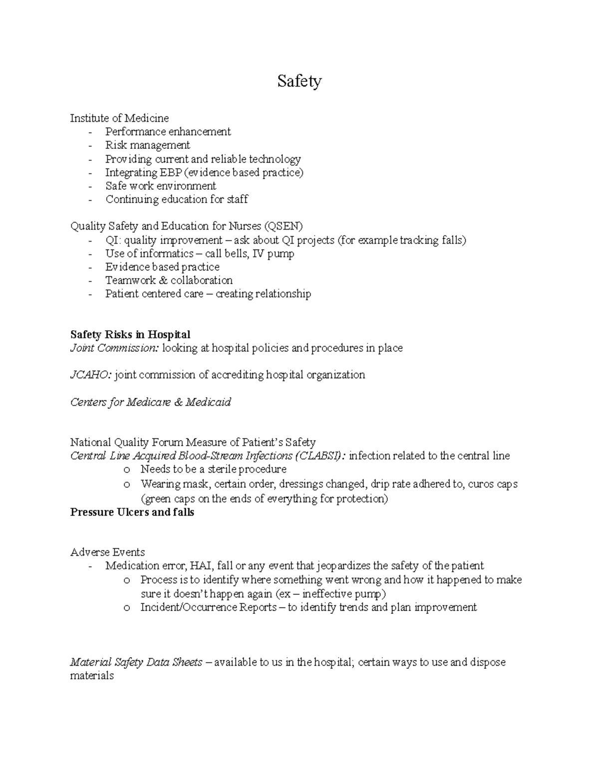 Week 7 Safety - Lecture notes 7 - Safety Institute of Medicine ...