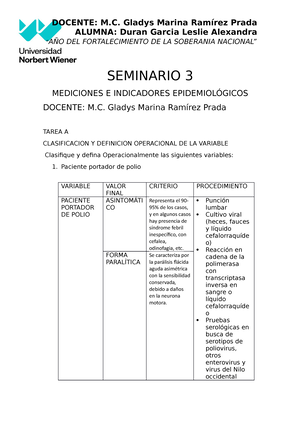 Seminario 1 EPI - EPIDEMIOLOGIA BASICA - DOCENTE: M. Gladys Marina ...