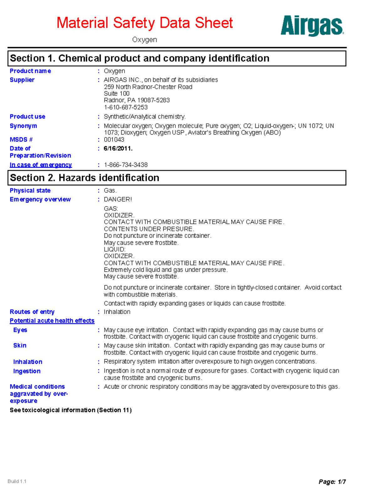 Oxygen bi - Oxygen 001043 Synthetic/Analytical chemistry. 6/16/2011 ...