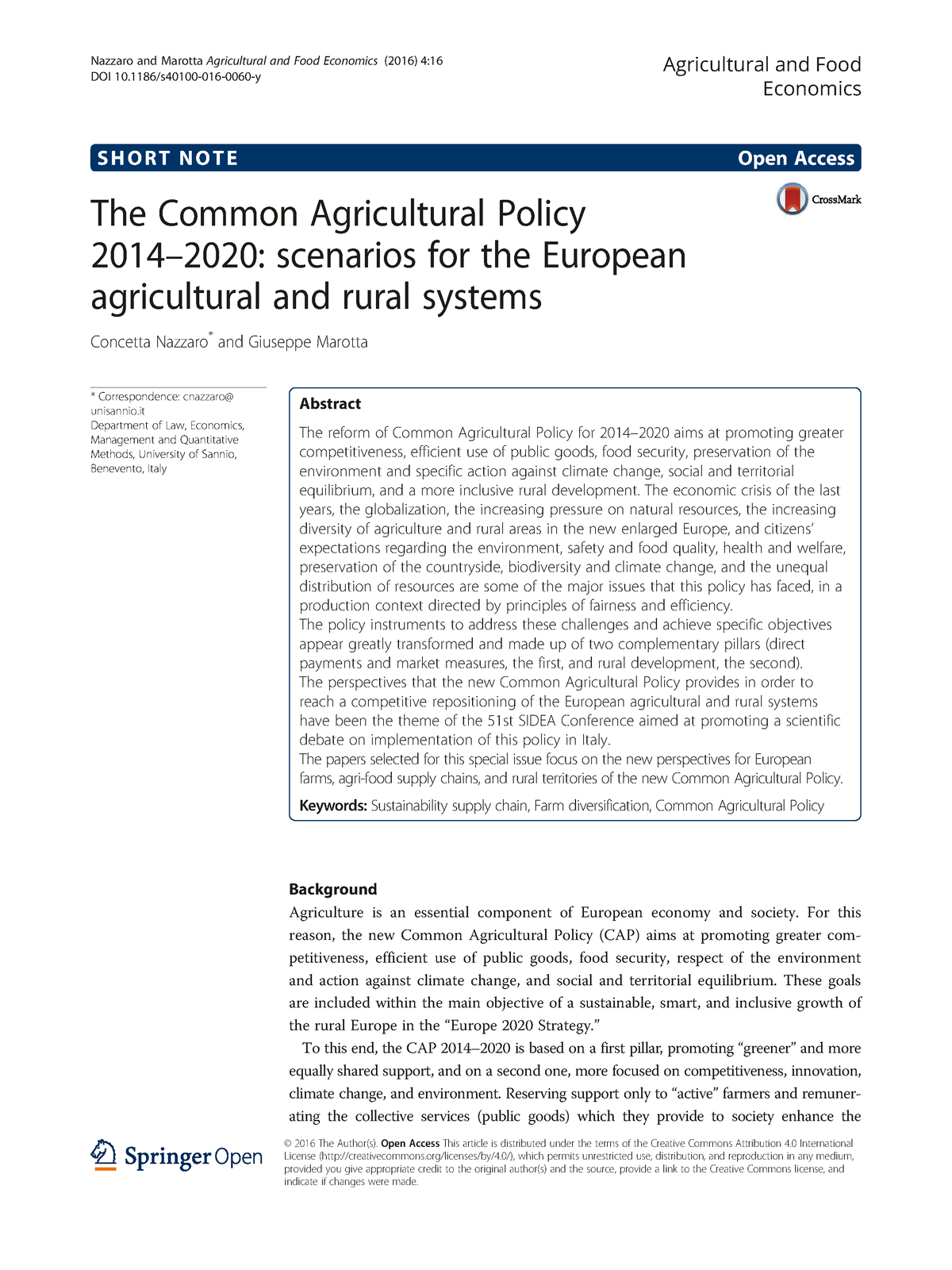 The Common Agricultural Policy 2014 –2020 Scenarios For The European ...