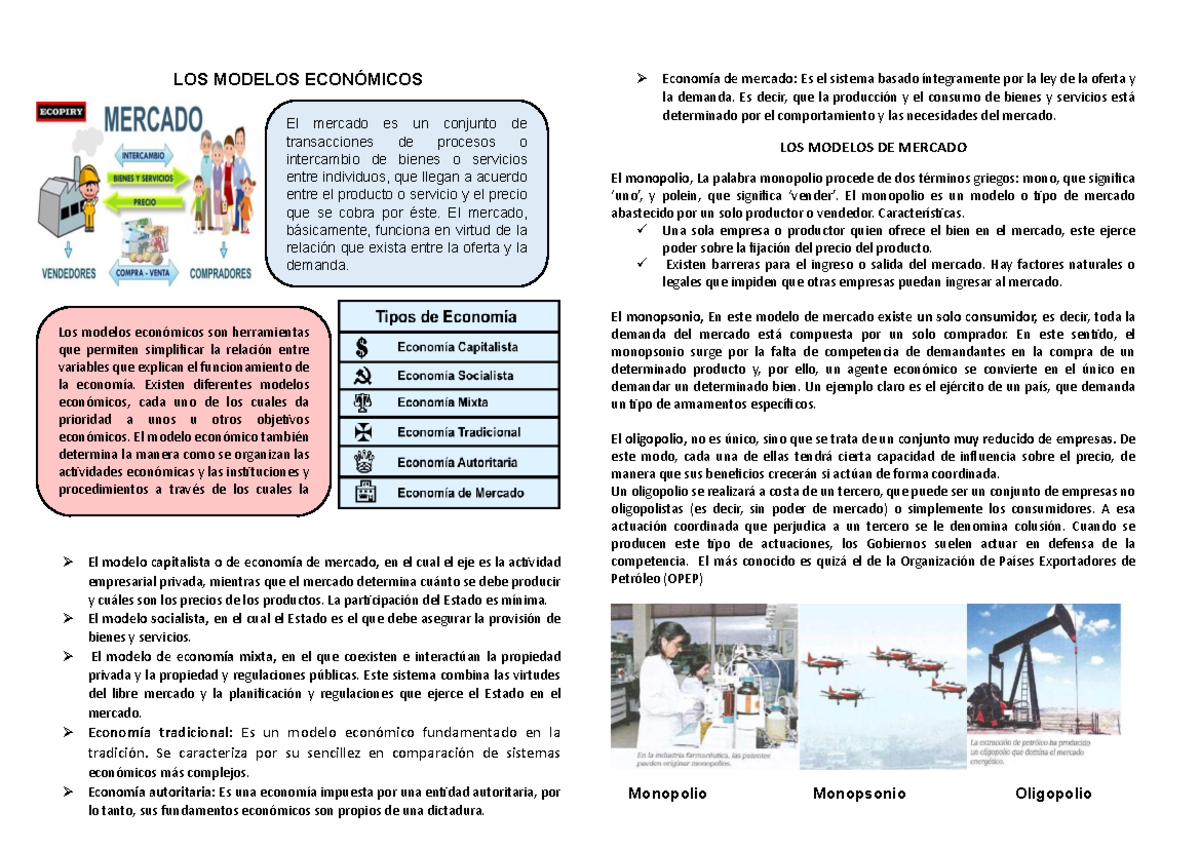 LOS Modelos Económicos - LOS MODELOS ECONÓMICOS El modelo capitalista o ...