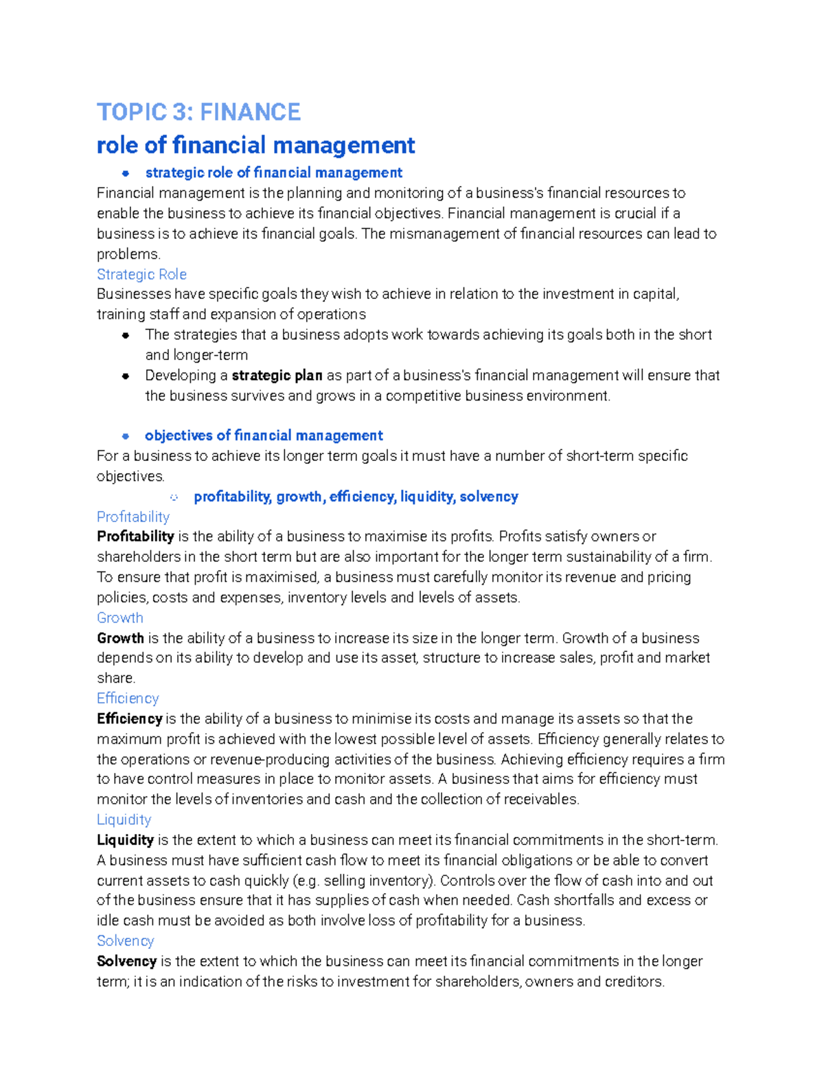 Finance Business - TOPIC 3: FINANCE Role Of Financial Management ...