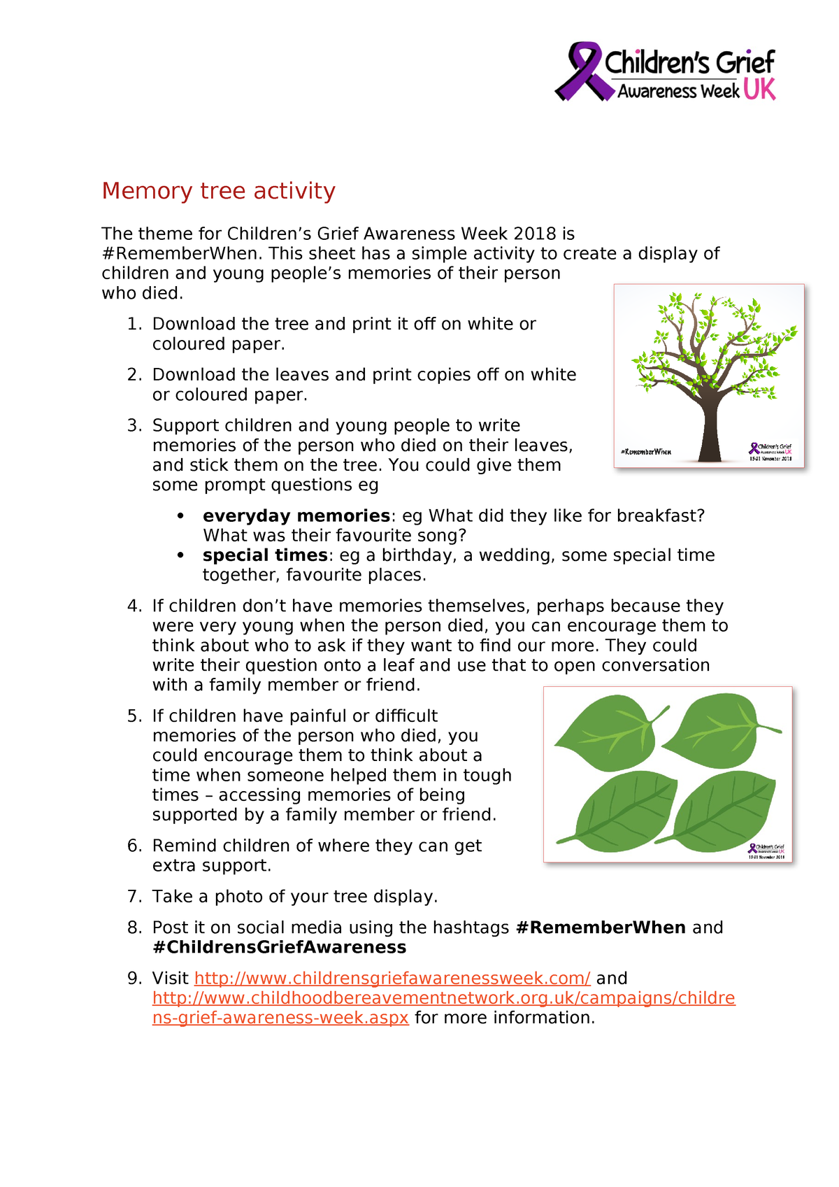 Project 5 - .... - Memory tree activity The theme for Children’s Grief ...