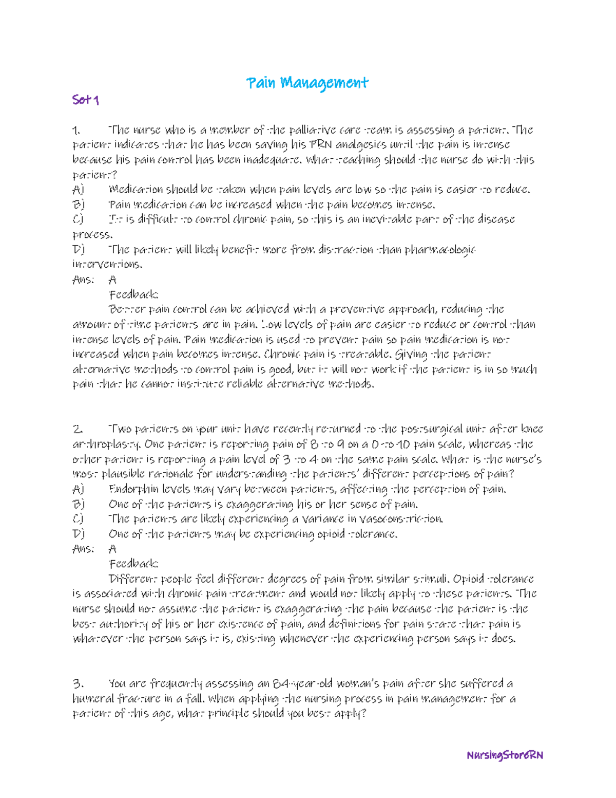 Copy of 1- Pain Management - Pain Management Set 1 The nurse who is a ...