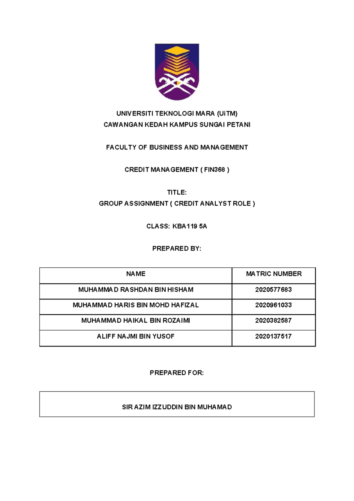 group assignment fin368