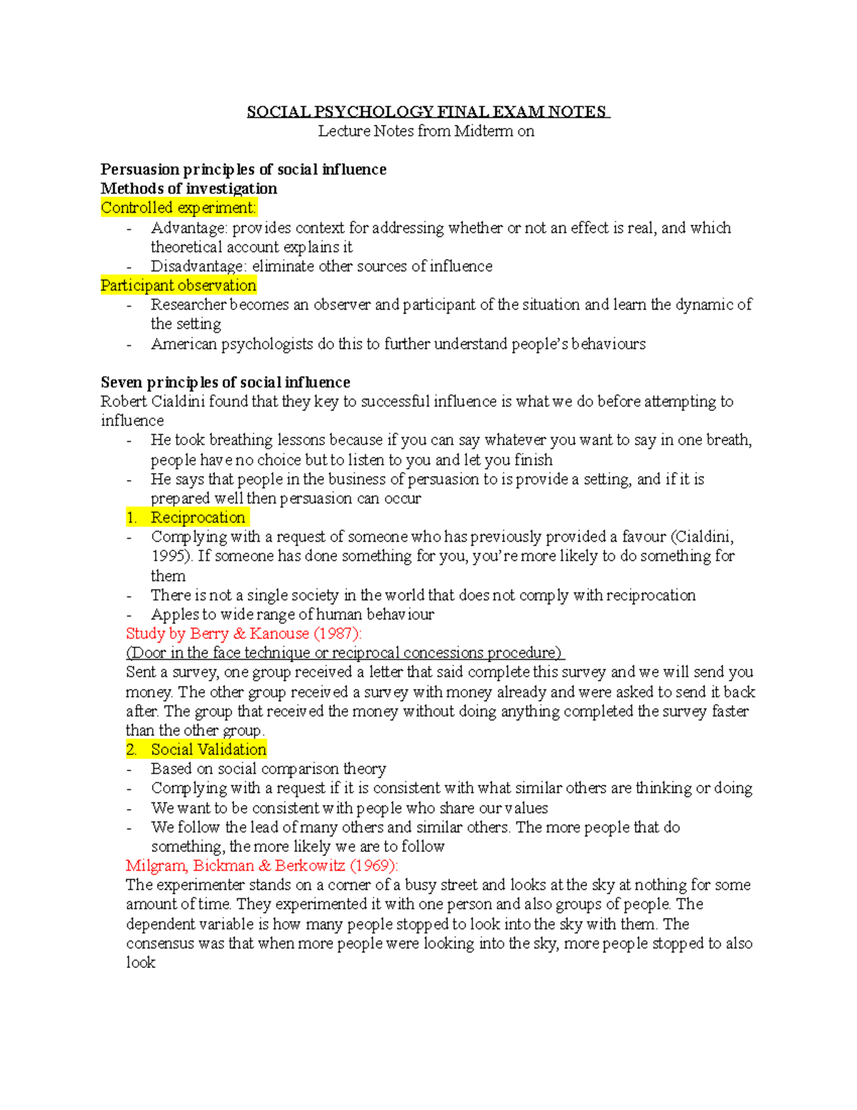 Social Psychology Final EXAM Notes - SOCIAL PSYCHOLOGY FINAL EXAM NOTES ...