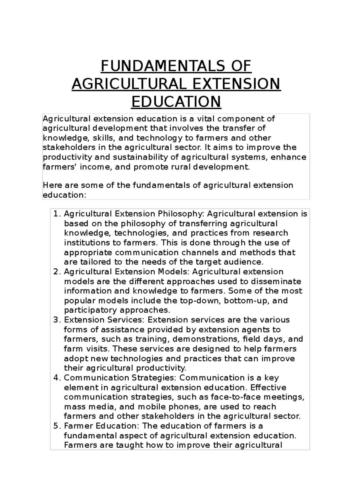 Fundamentals OF Agricultural Extension Education - FUNDAMENTALS OF ...