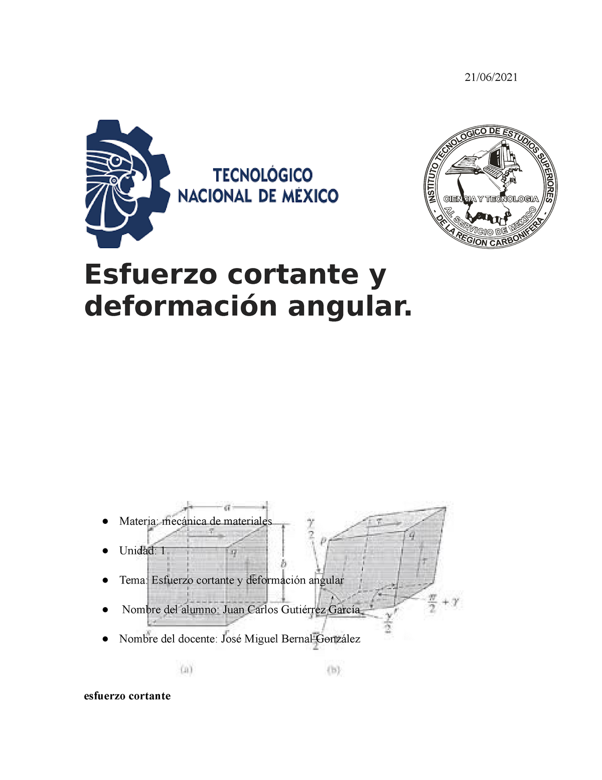 Tarea 3 Esfuerzo Cortante Y Deformación Angular - 21/06/ Esfuerzo ...