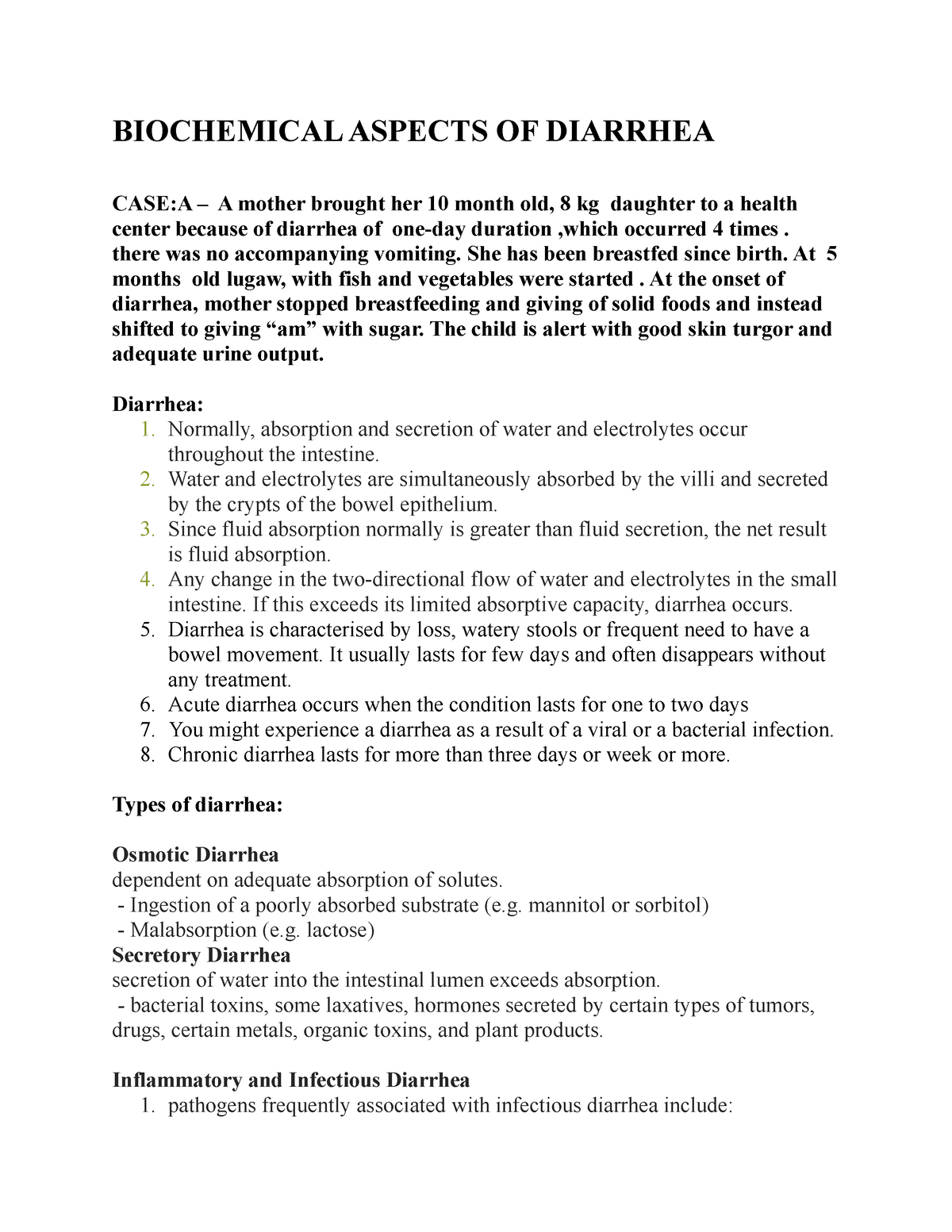 case study cell transport and diarrhea