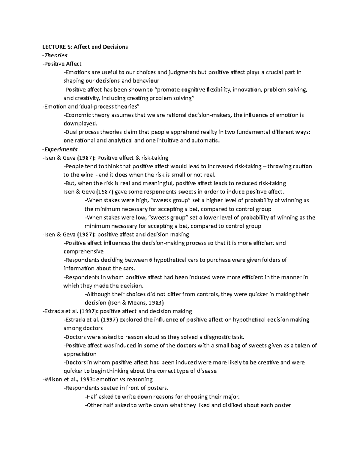 Summary notes for Affect and Decisions - LECTURE 5: Afect and Decisions ...