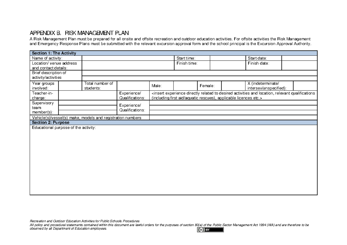 Risk Management Plan - sample letter - Recreation and Outdoor Education ...
