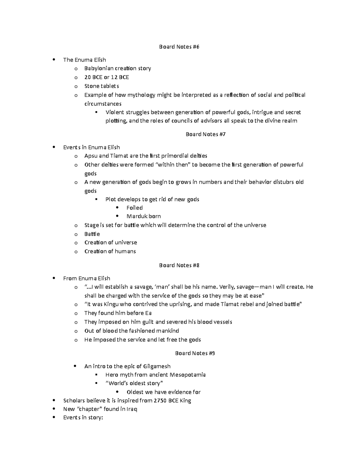 HRS 151 Weeks 5 and 6 - Lecture notes 10 - Board Notes The Enuma Elish ...