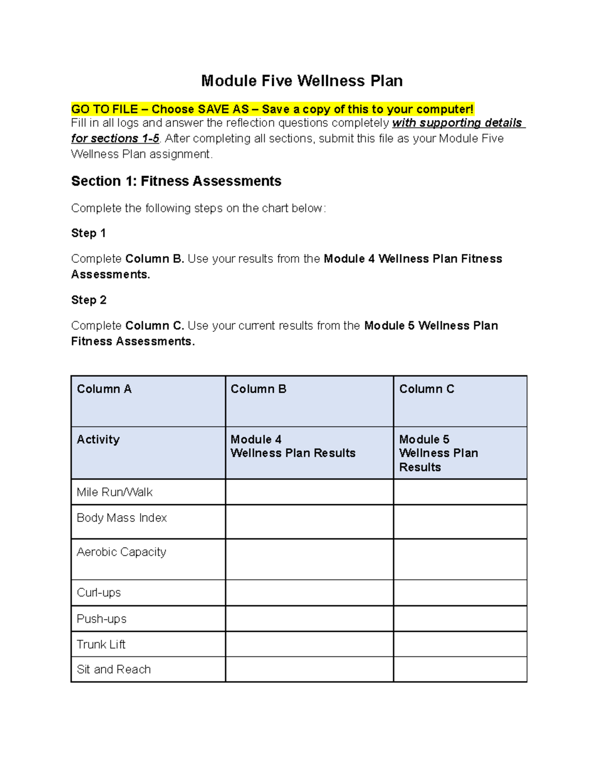 Module Five Wellness Plan - Module Five Wellness Plan GO TO FILE ...