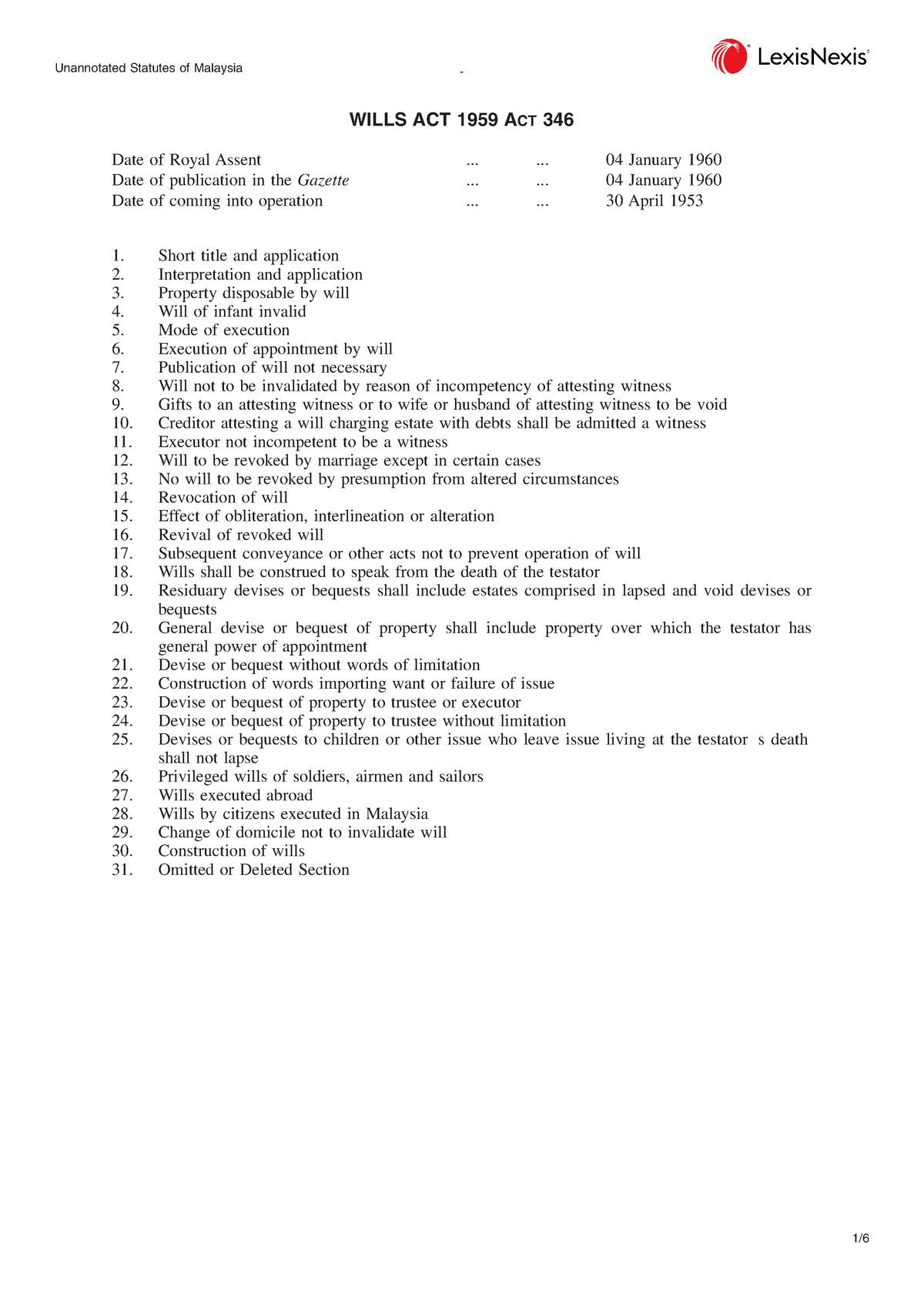 Wills Act 1959 (Act 346) - WILLS ACT 1959 ACT 346 Date Of Royal Assent ...