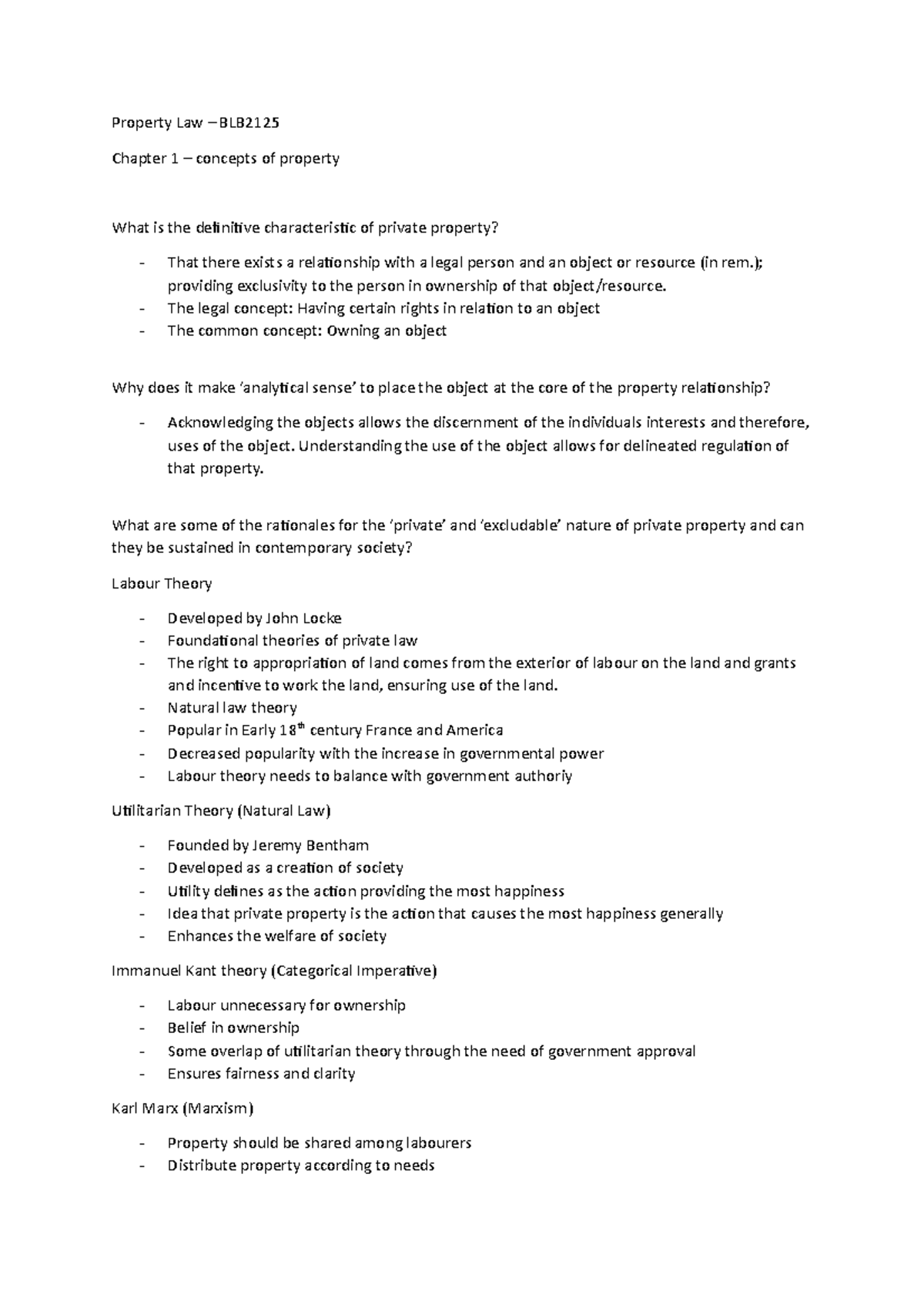 Property Law Session 1 questions Property Law BLB Chapter 1