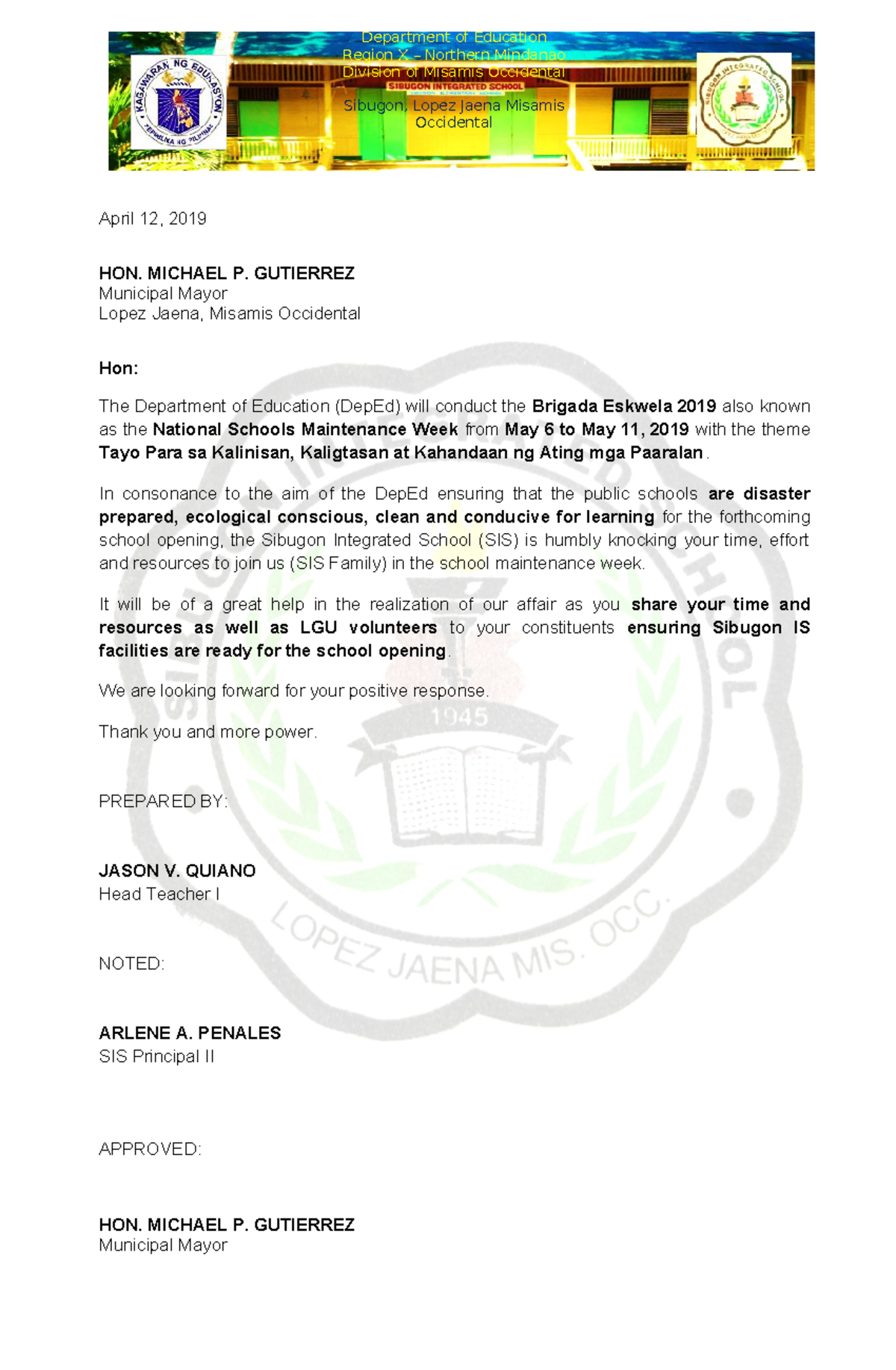 Brigada letter - Essay - Region X – Northern Mindanao Division of ...