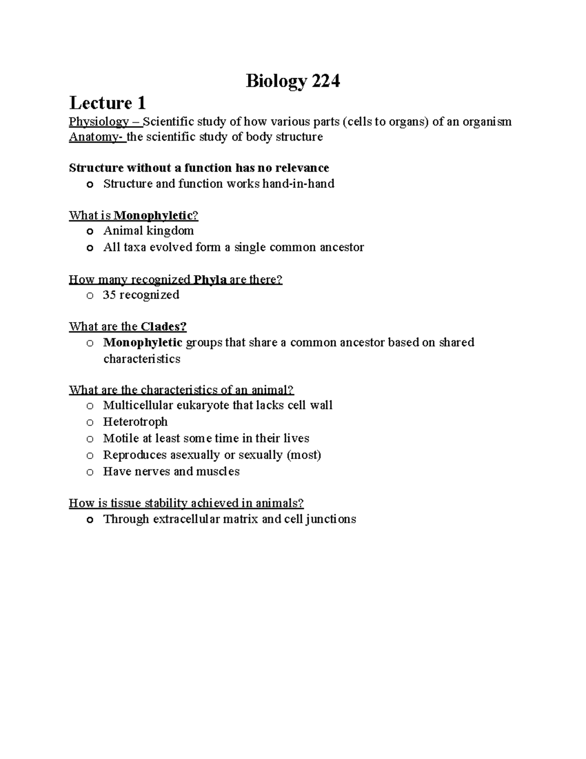 Biology 224 Summary of most content before midterm. Biology 224