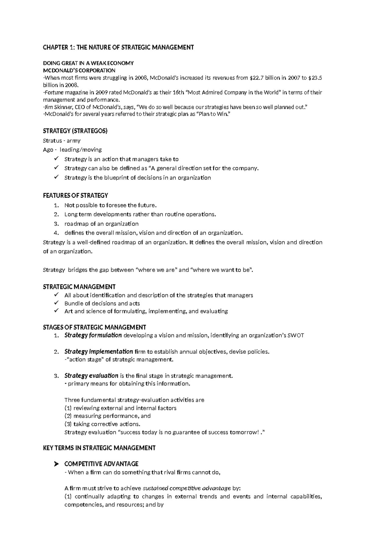 Strama Reviewer - CHAPTER 1: THE NATURE OF STRATEGIC MANAGEMENT DOING ...