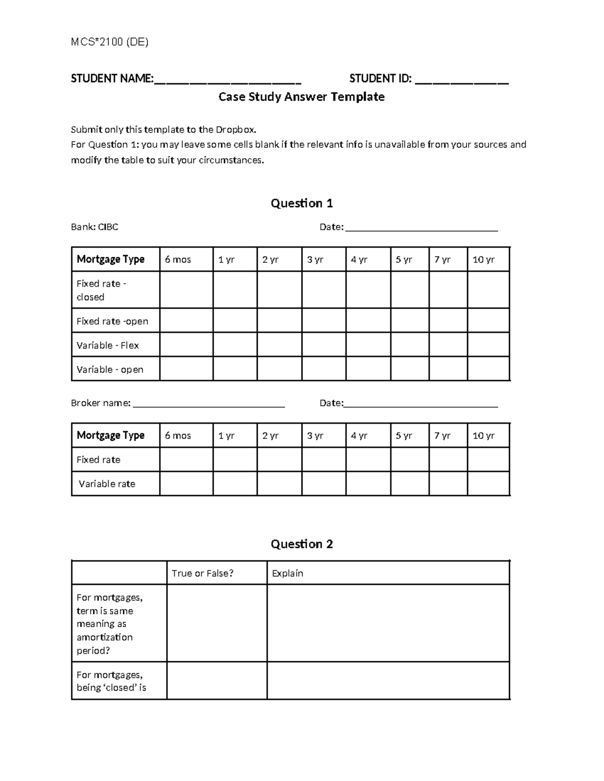Case Study Answer Template MCS2100DE3 - STUDENT NAME ...