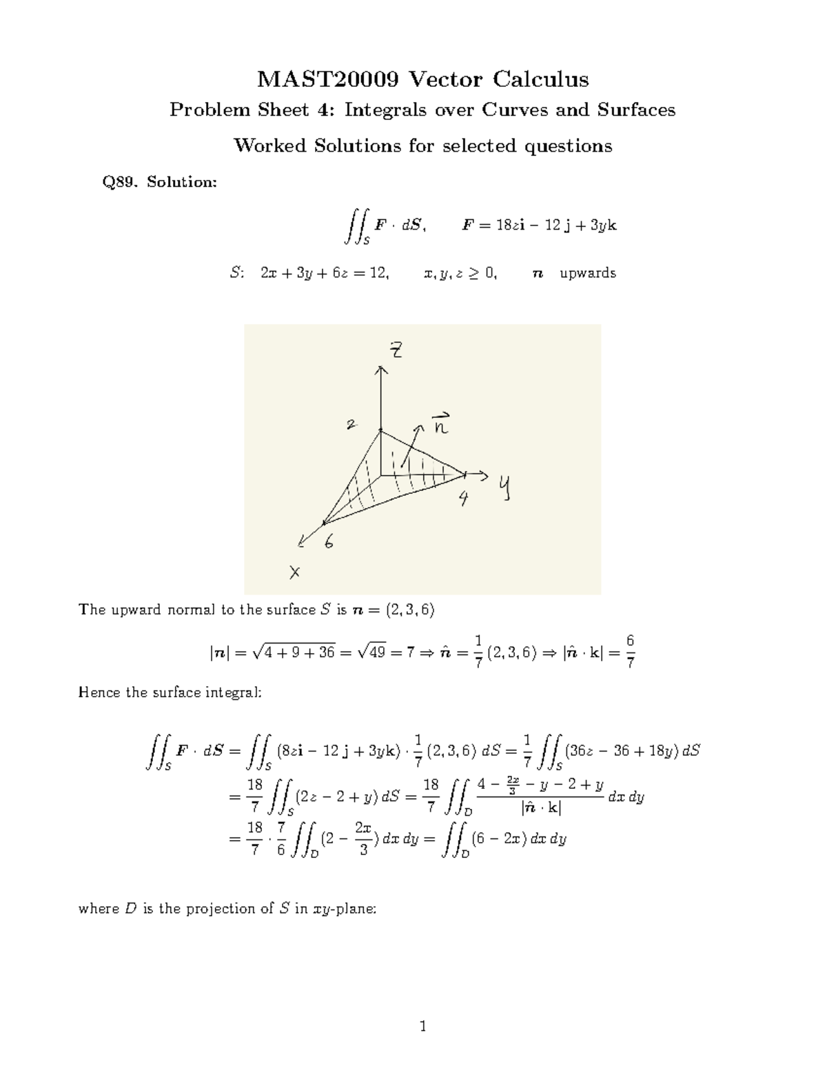 Worked Solutions 4.3 2024S2 - MAST20009 Vector Calculus Problem Sheet 4 ...
