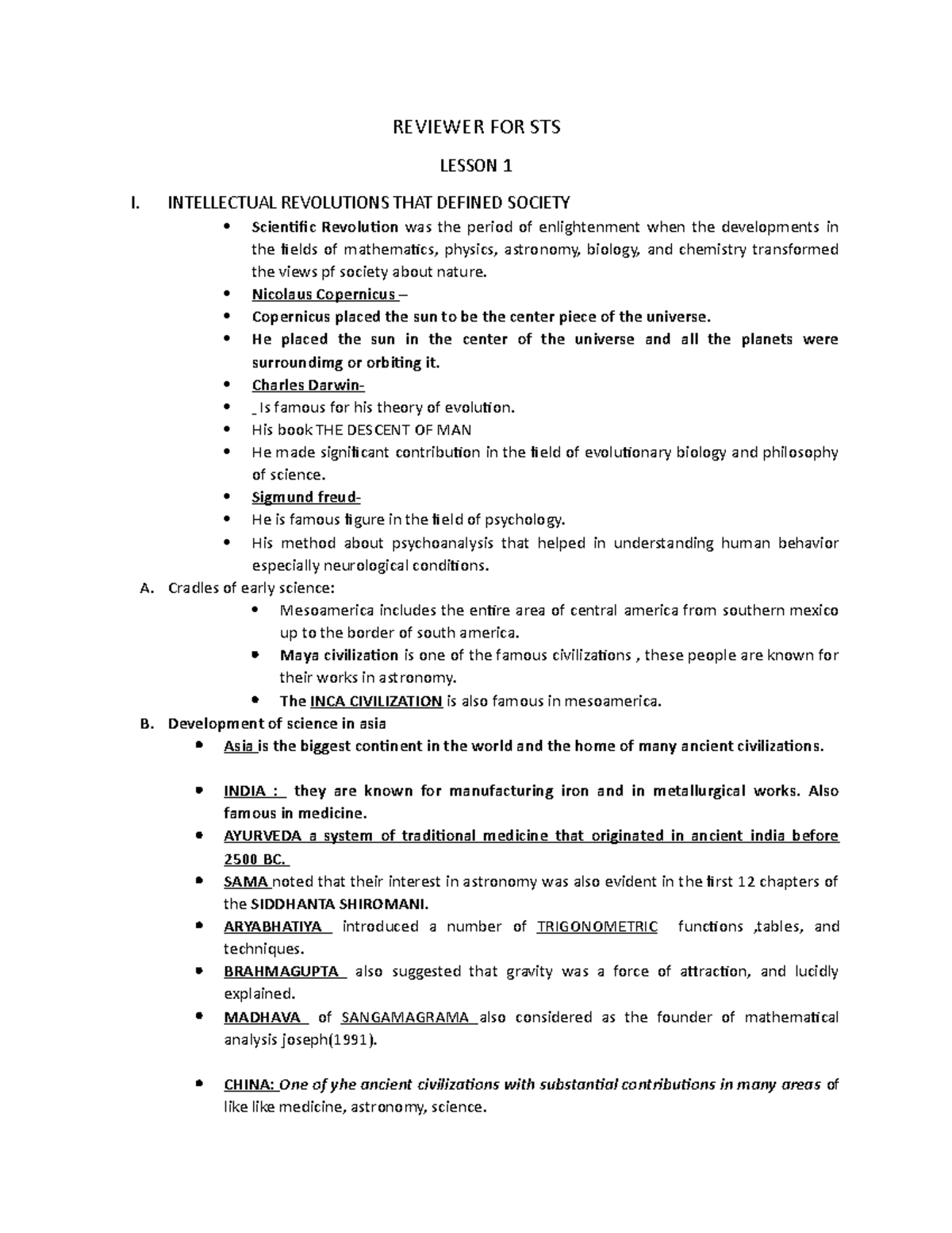 Reviewer FOR STS REY - REVIEWER FOR STS LESSON 1 I. INTELLECTUAL ...