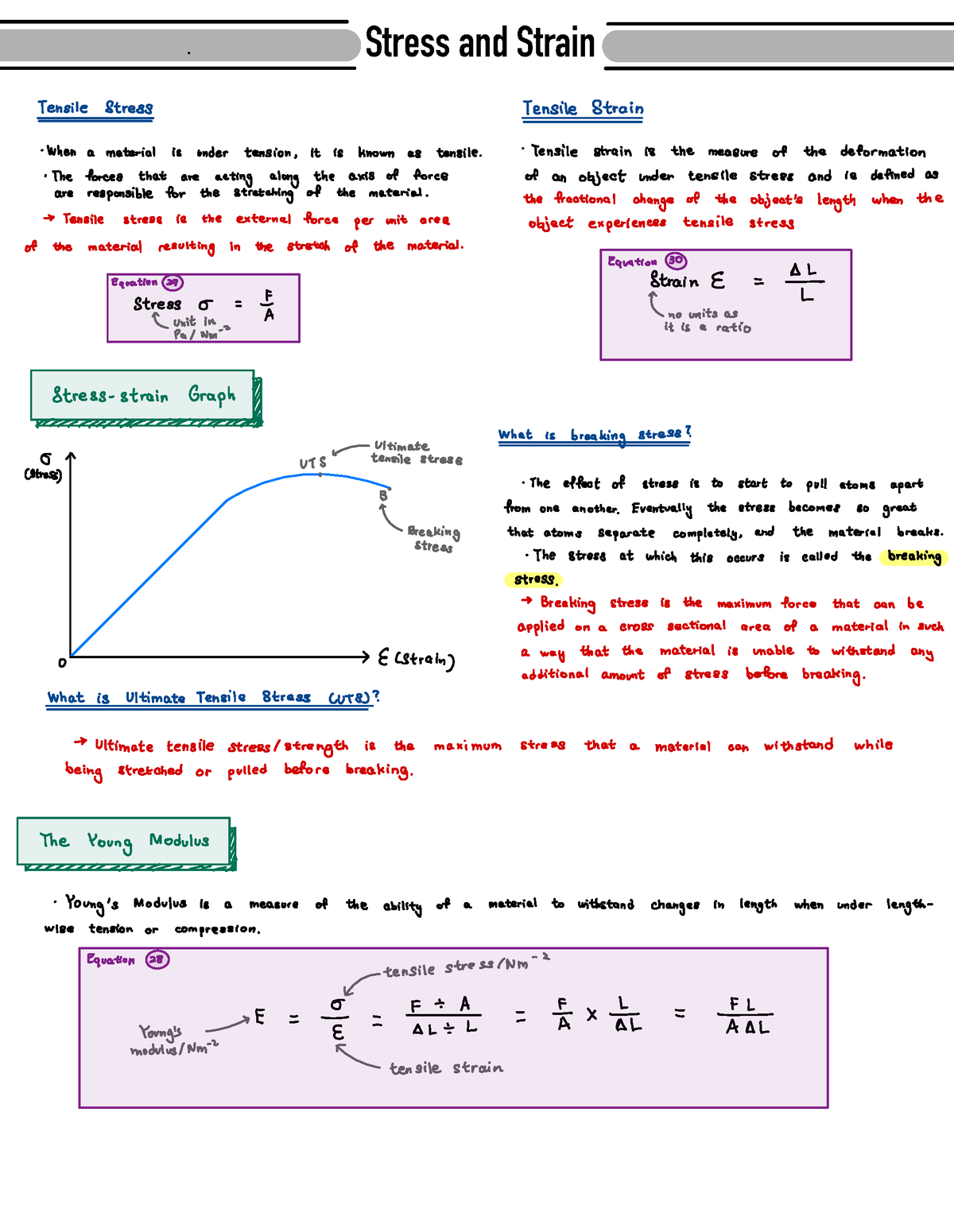 Stress And Strain Notes - 9 Stress And Strain Tensile Stress Tensile 