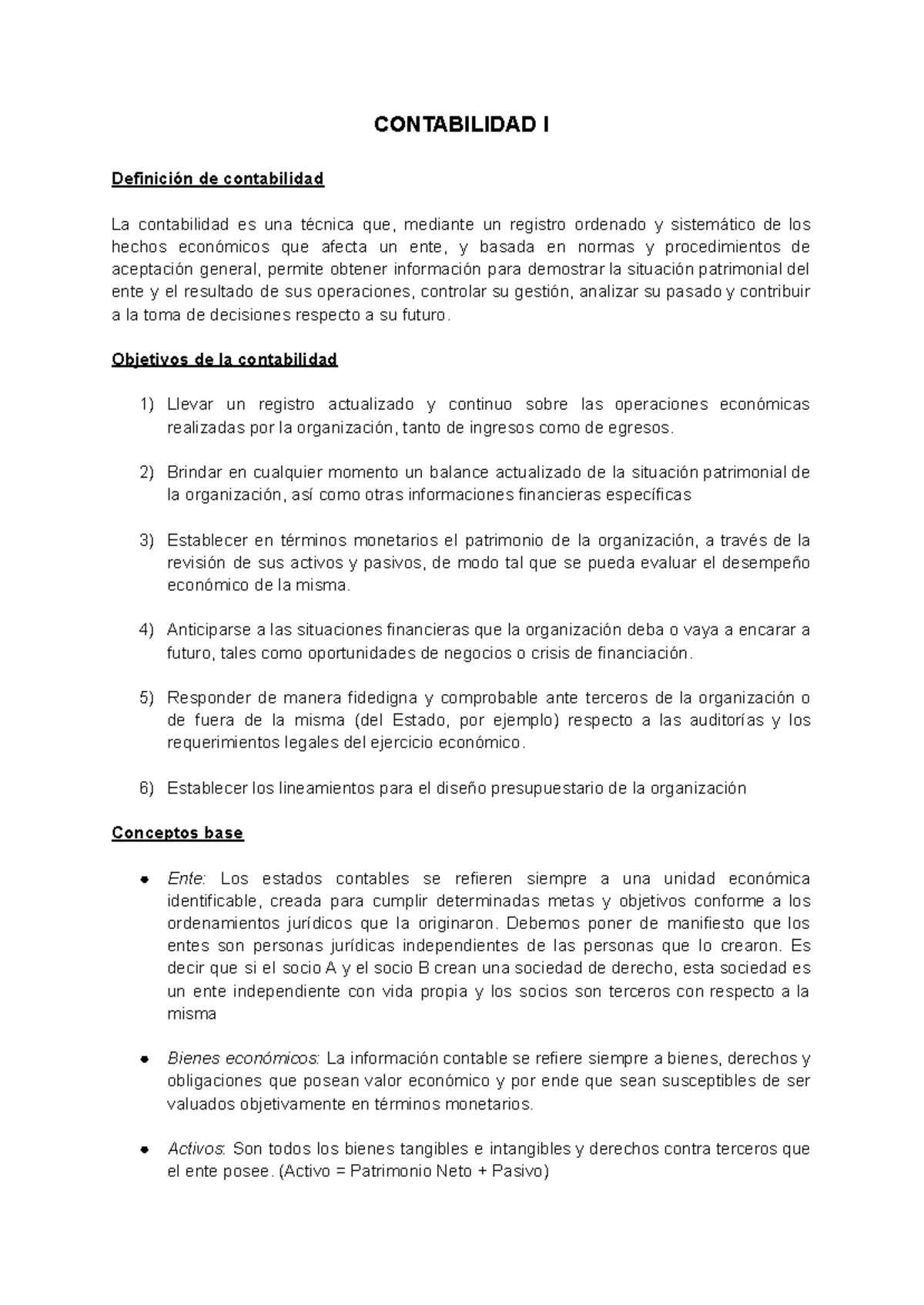 Contabilidad I - Resumen - CONTABILIDAD I Definición de contabilidad La ...