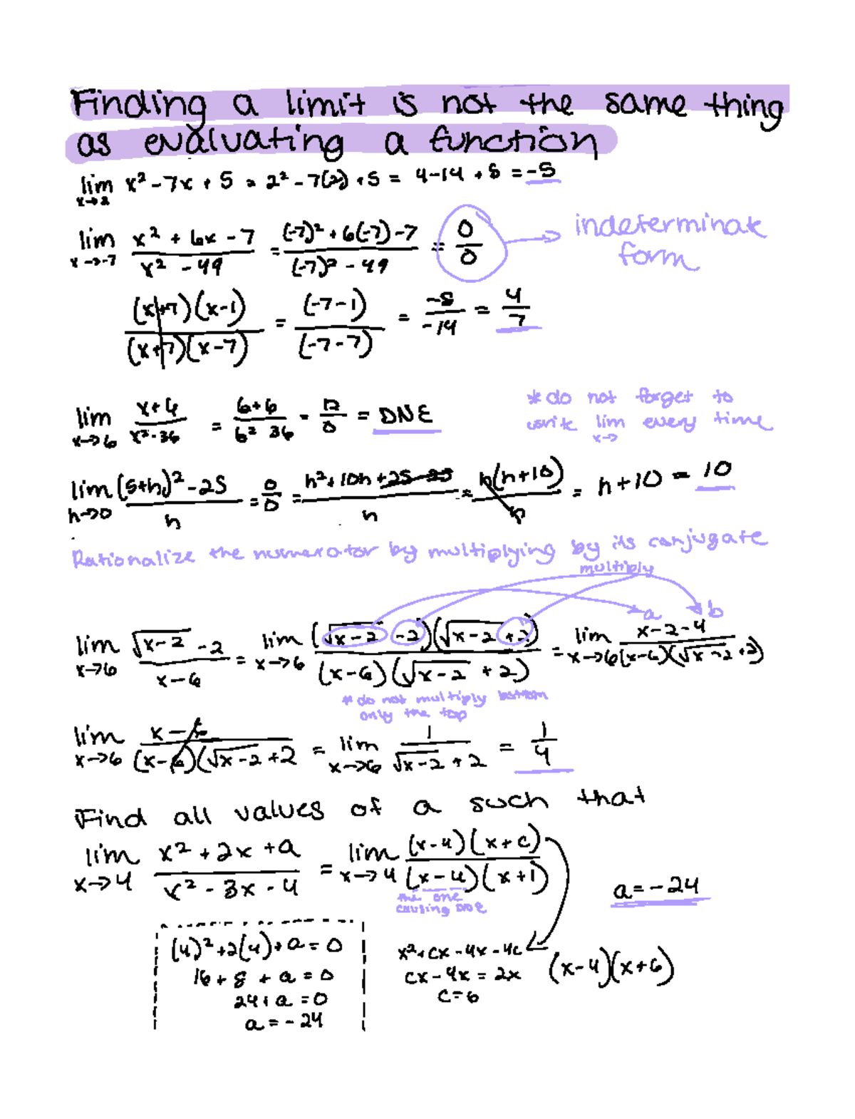 Limits Part 1 Review - Finding a limit is not the same thing as ...