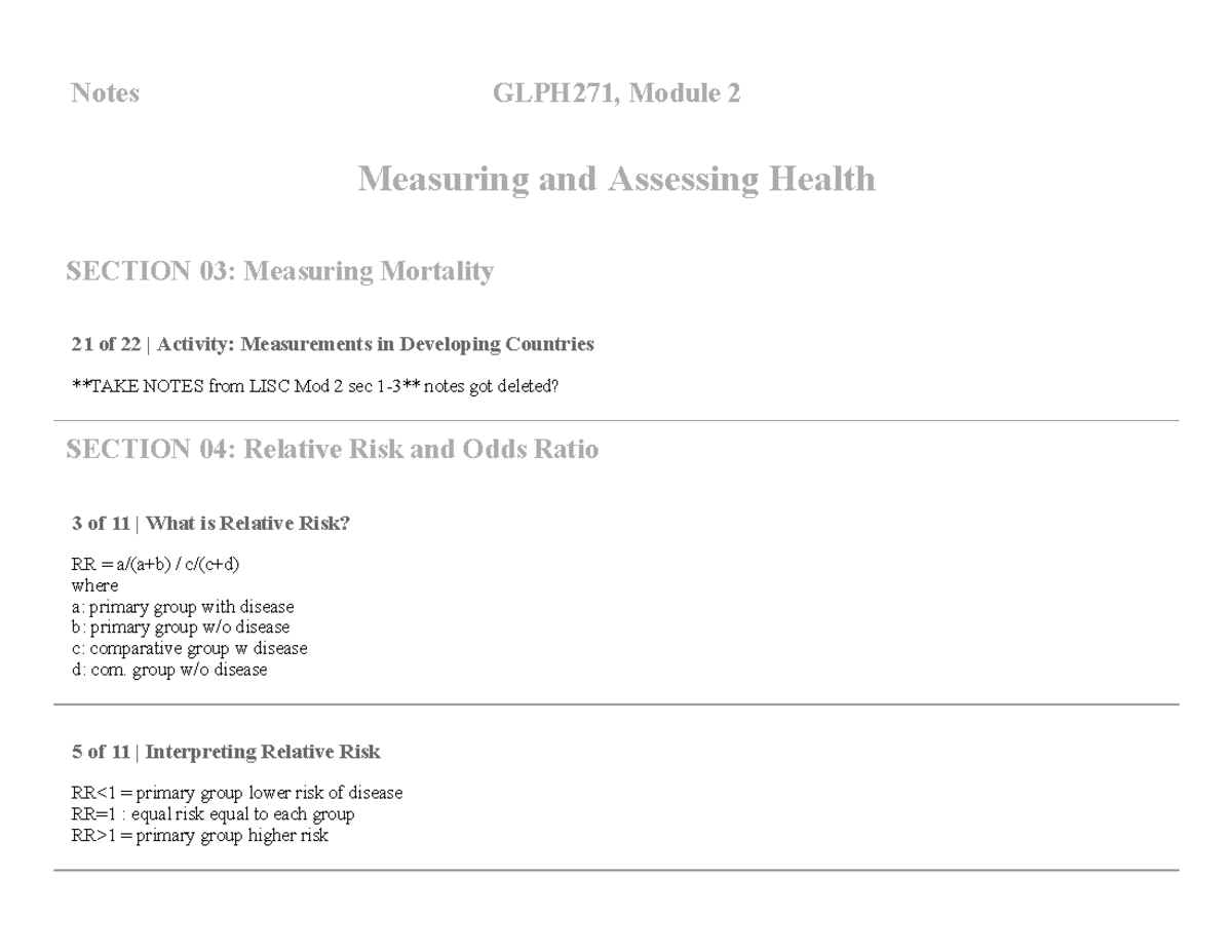 GLPH271 Module 2 Sec456 Notes - Notes GLPH271, Module 2 Measuring And ...