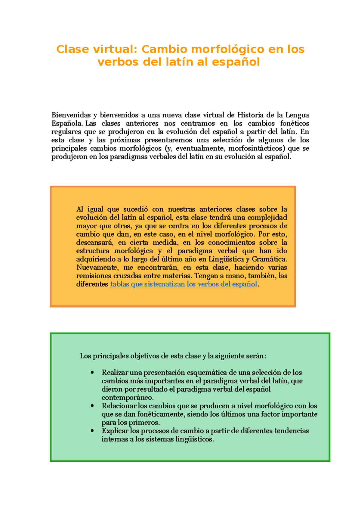 Clase virtual verb latin Clase virtual Cambio morfológico en los