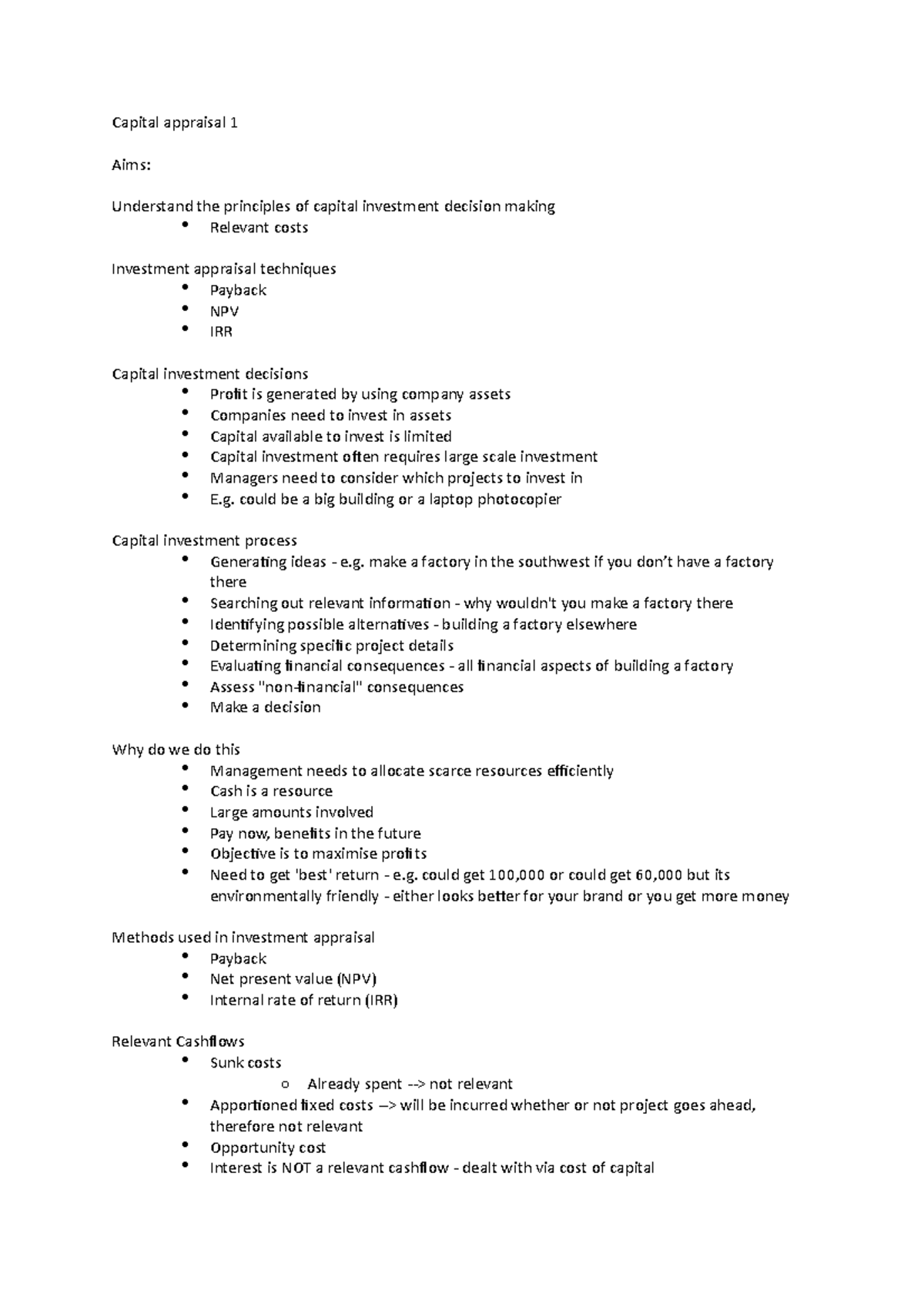 2. capital appraisal part 1 - Capital appraisal 1 Aims: Understand the ...