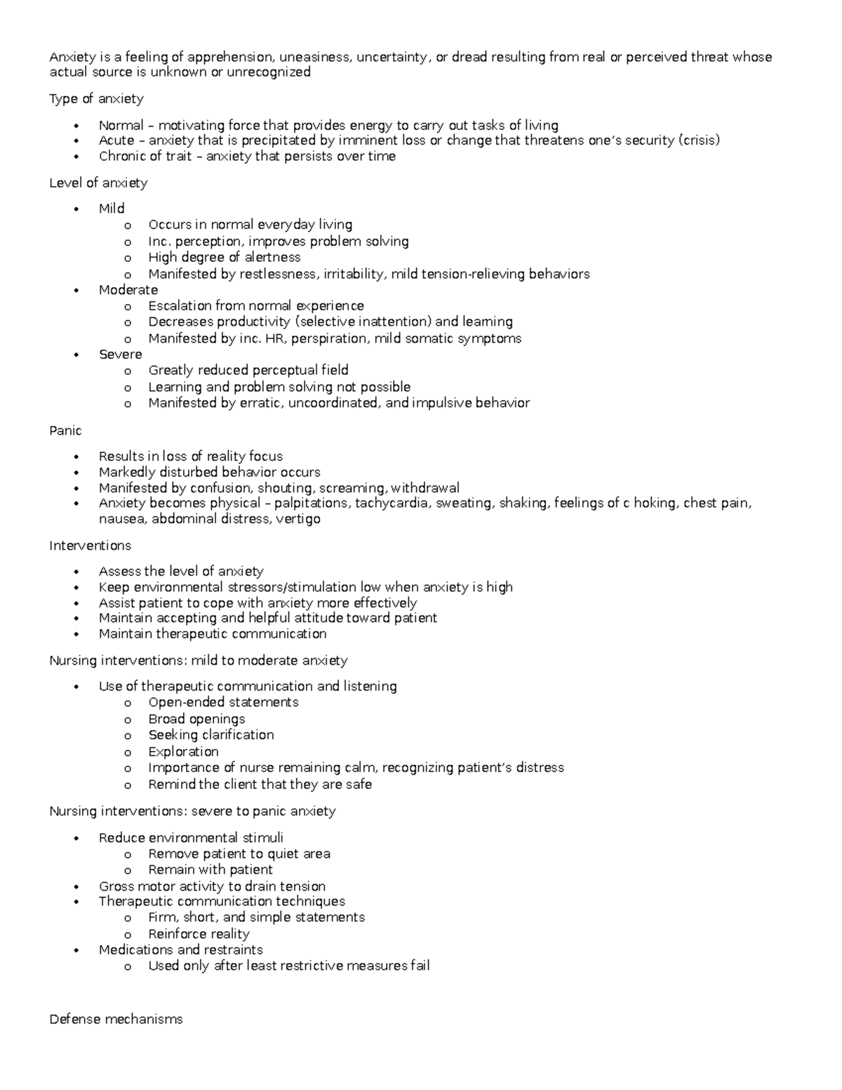 Anxiety - nursing notes - Anxiety is a feeling of apprehension ...