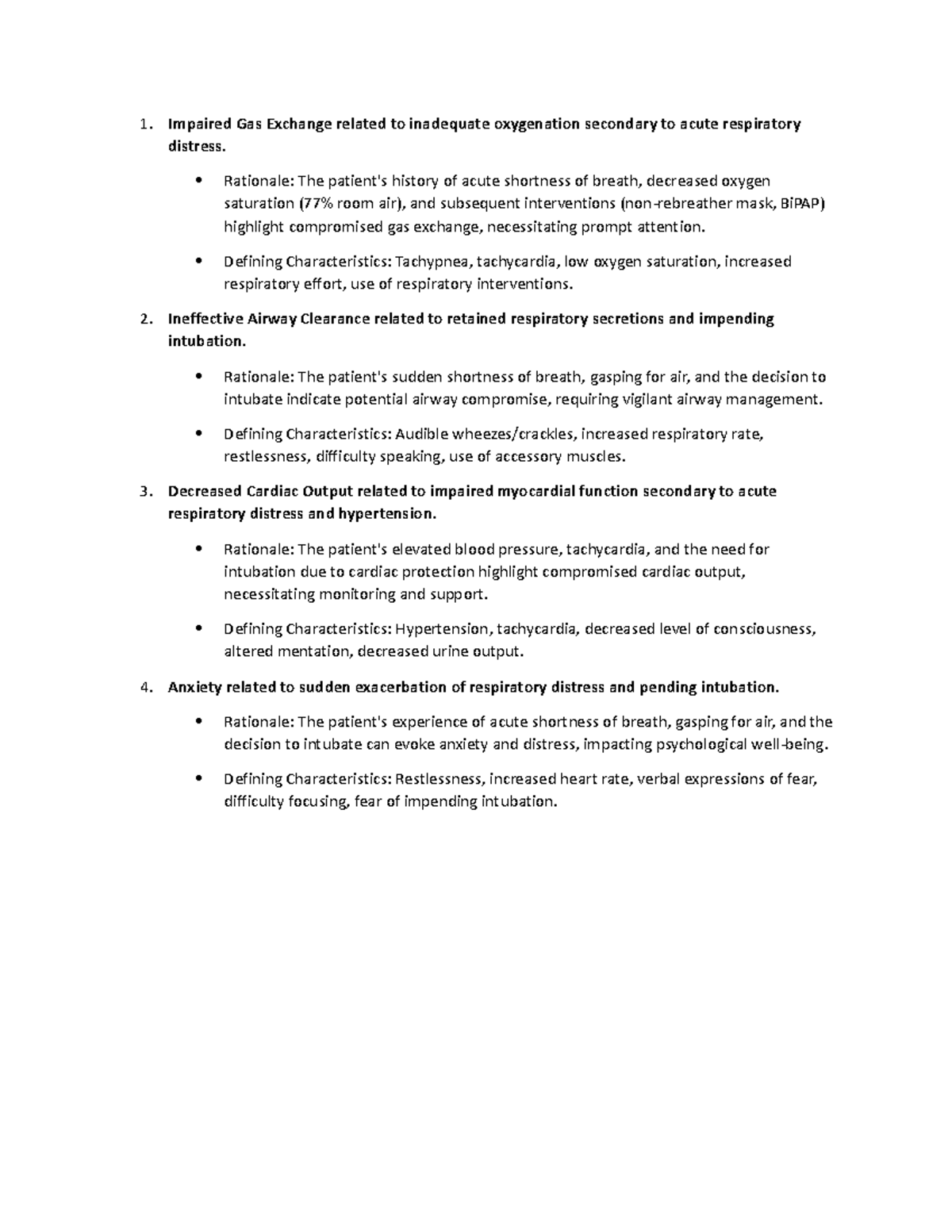 Impaired Gas Exchange related to inadequate oxygenation secondary to