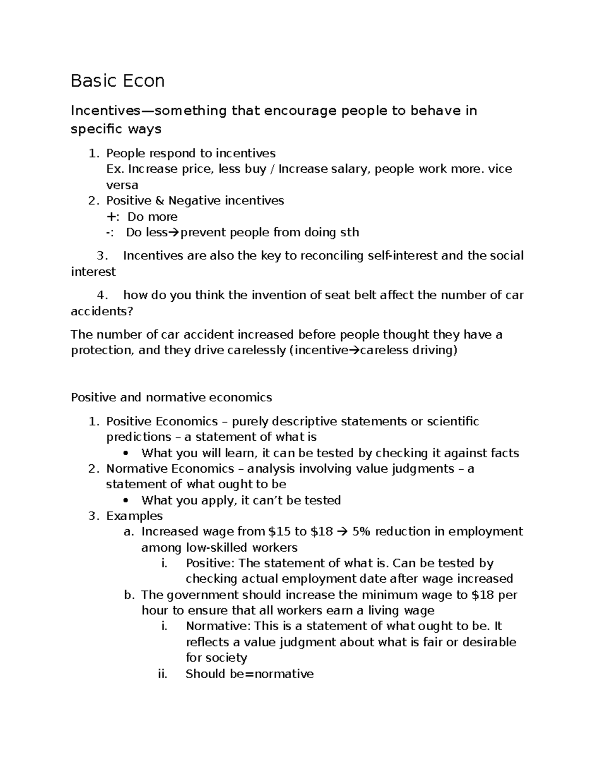 Basic Econ Note Basic Econ Incentives Something That Encourage