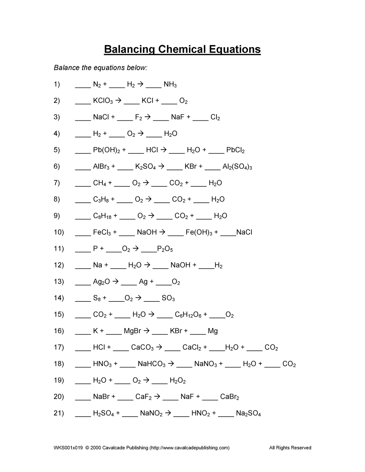 Balancing Equations Worksheet Answers Chemistry