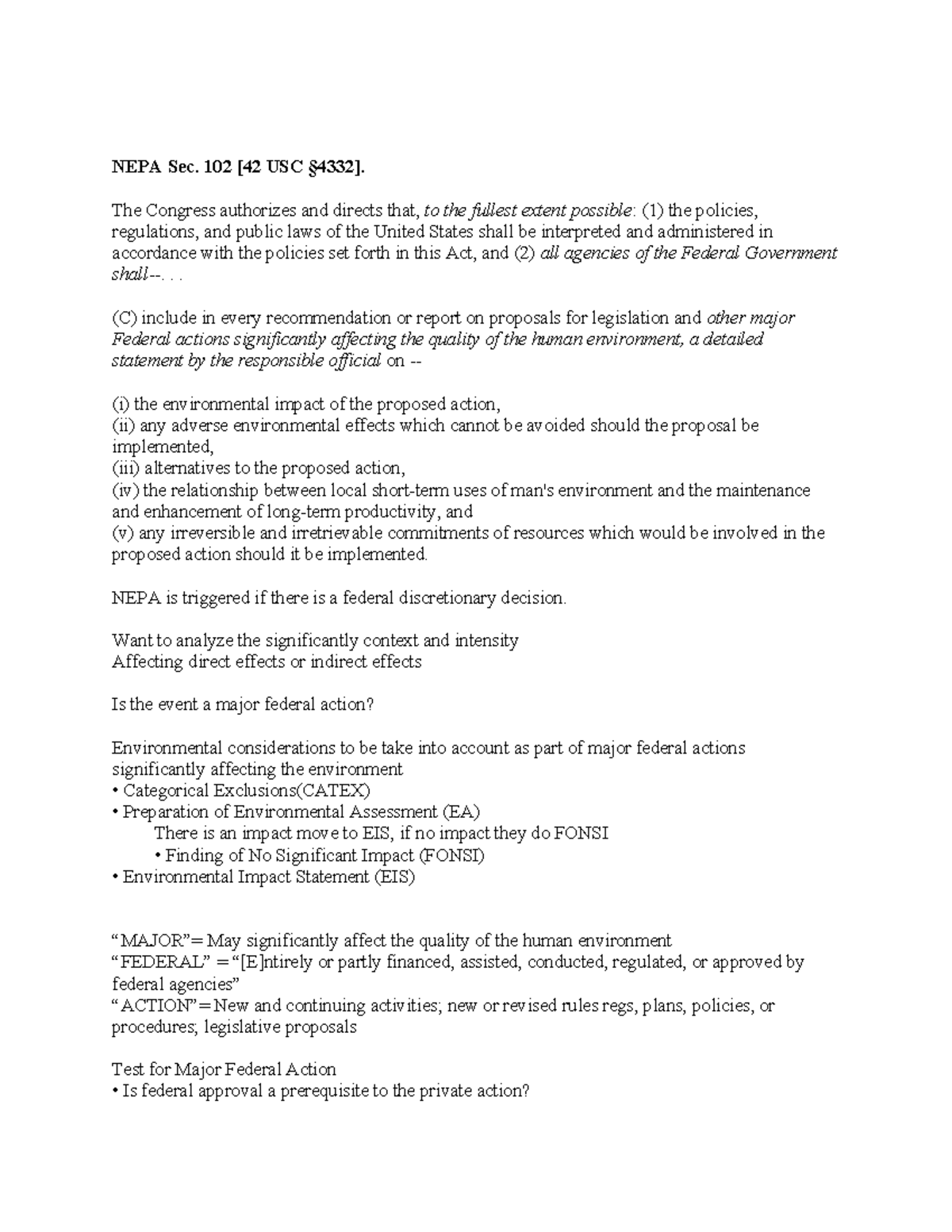 Environmental Law - NEPA Sec. 102 [42 USC §4332]. The Congress ...