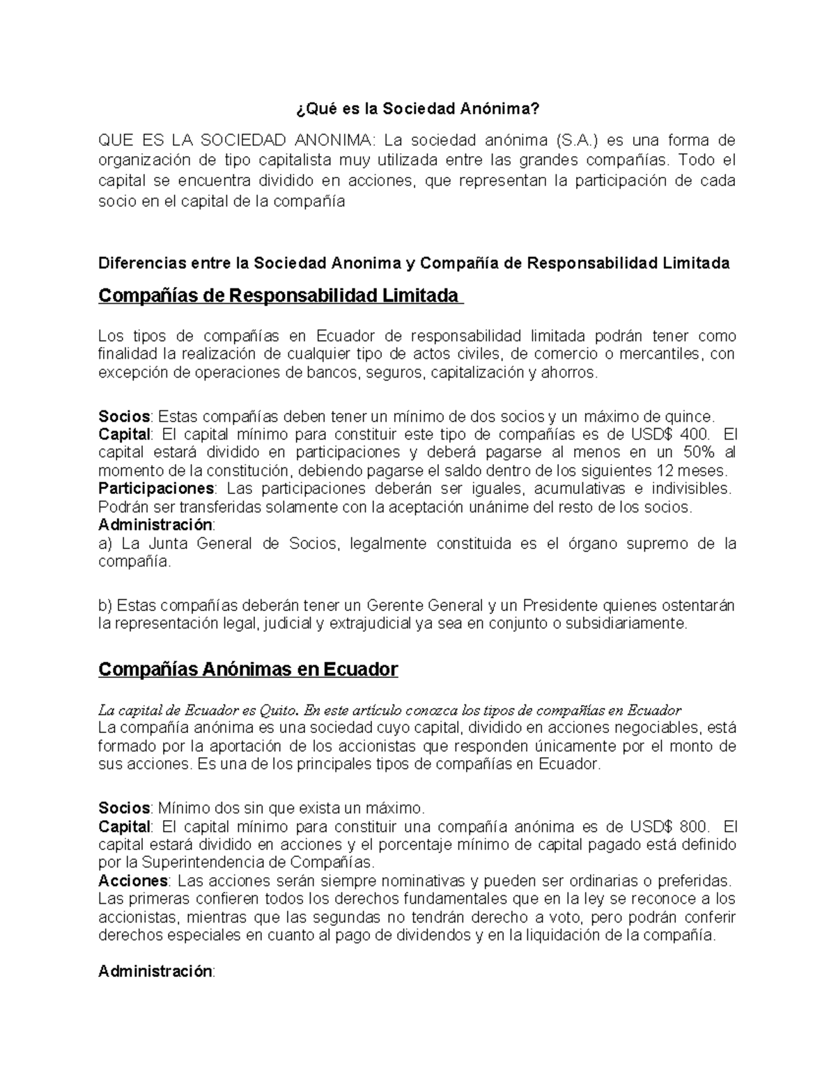 Qué es la Sociedad Anónima ¿Qué es la Sociedad Anónima? QUE ES LA