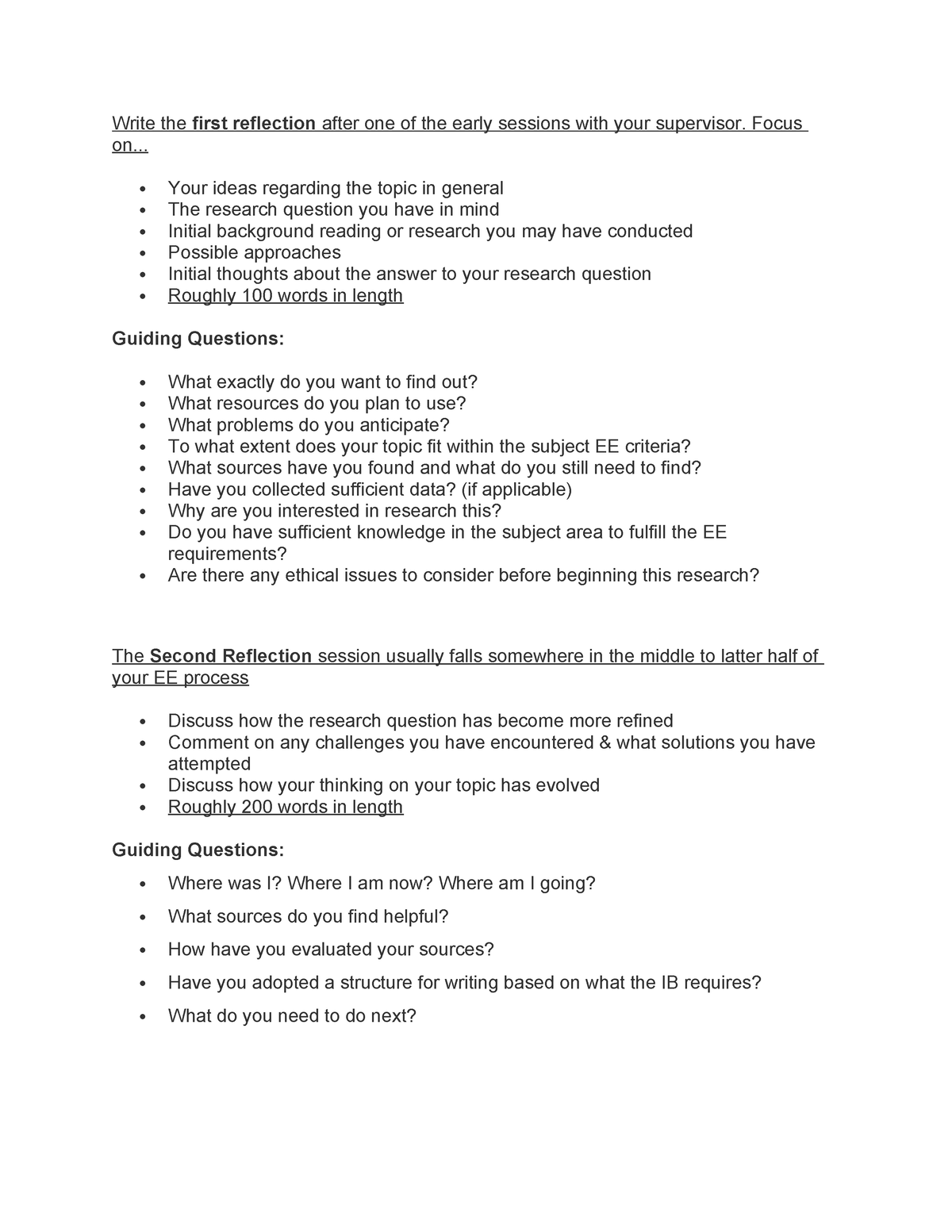 extended essay first reflection questions