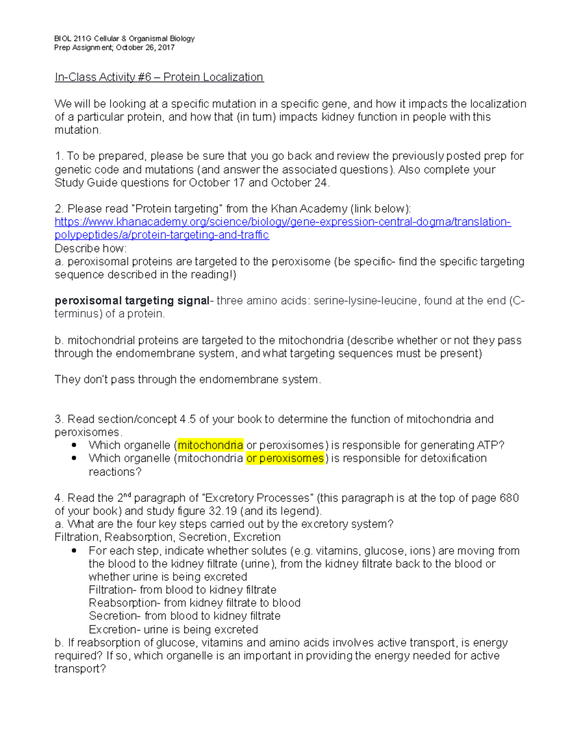 Protein Localization - 1. To be prepared, please be sure that you go ...