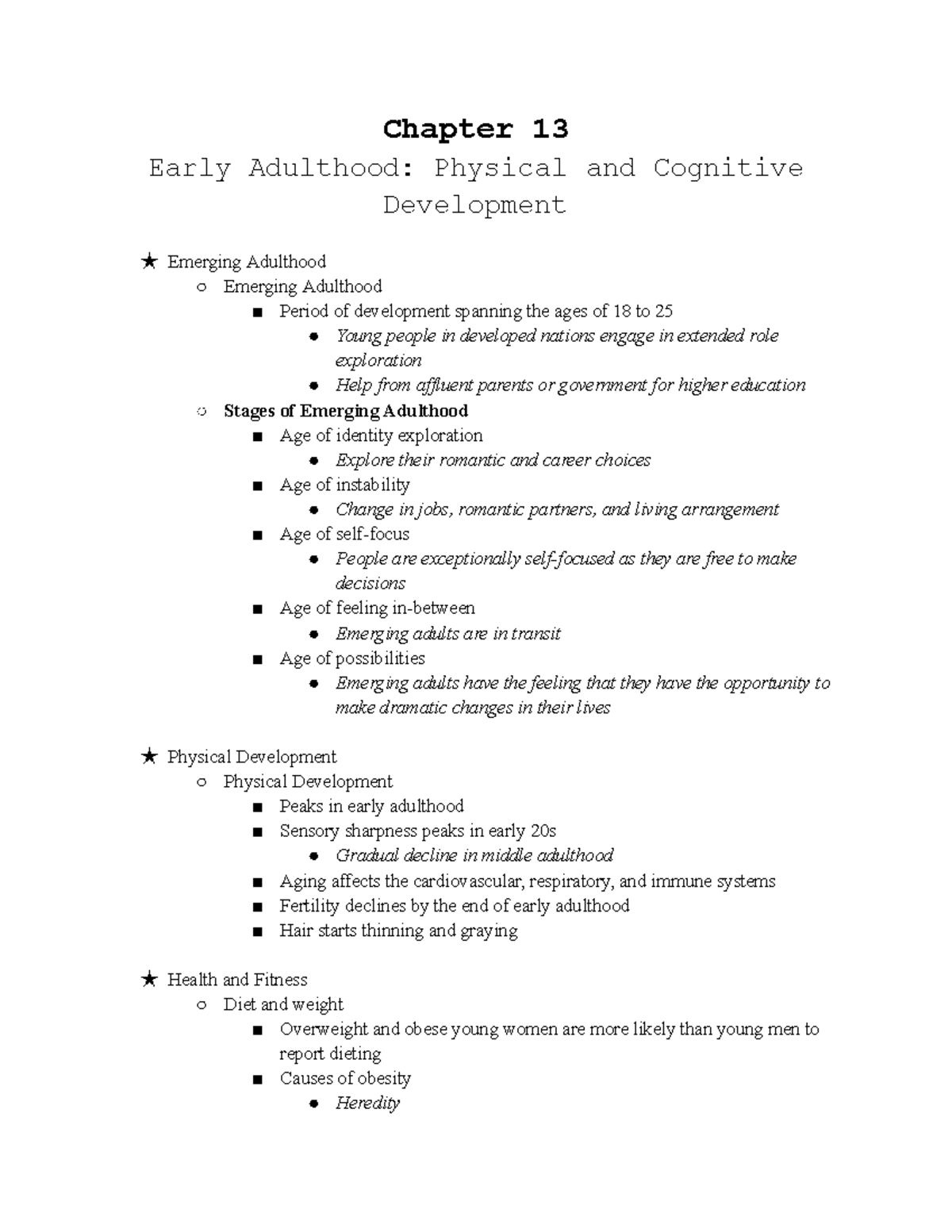 Chapter 13 - Chapter 13 Early Adulthood: Physical And Cognitive ...