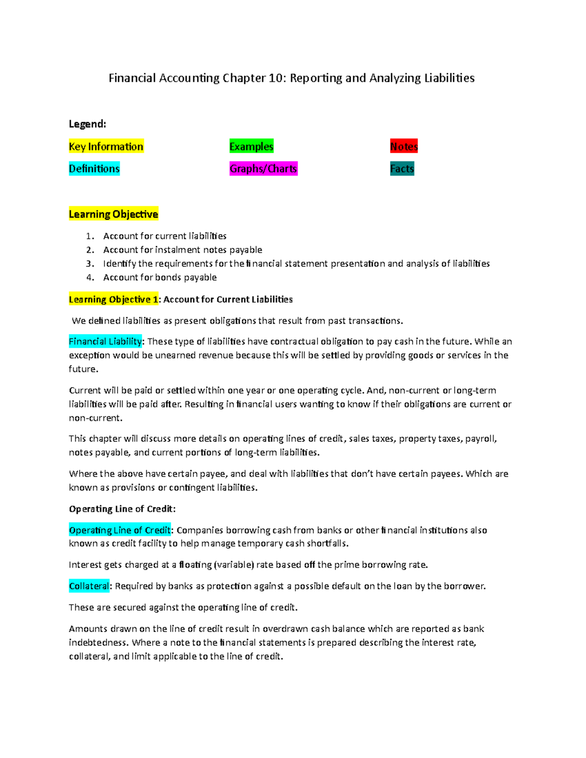 Chapter 10 Reporting and Analyzing Liabilities Financial Accounting