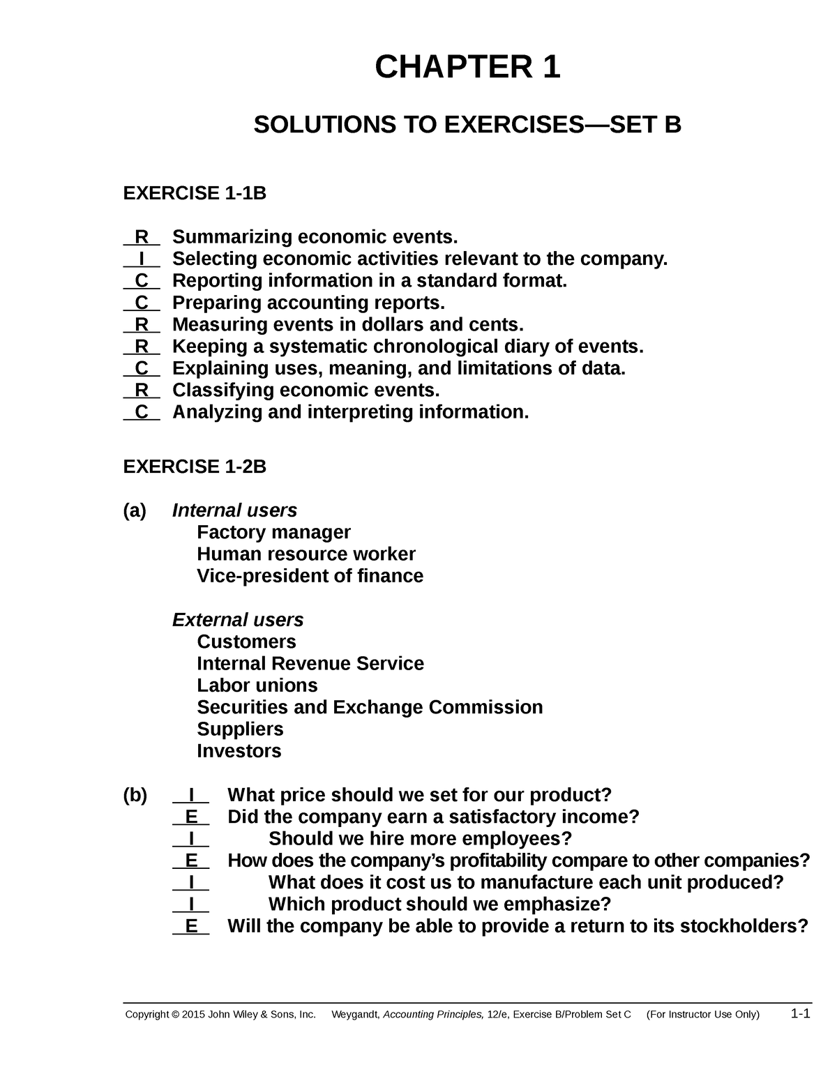 Wey AP 12e Ex B PC Sol Ch01 - CHAPTER 1 SOLUTIONS TO EXERCISES—SET B ...