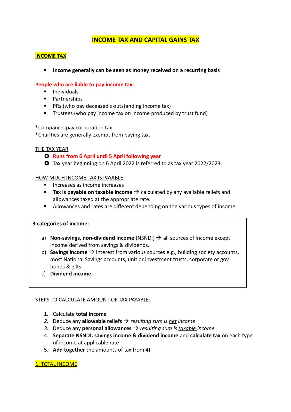 Income TAX AND Capital Gains TAX - INCOME TAX AND CAPITAL GAINS TAX ...