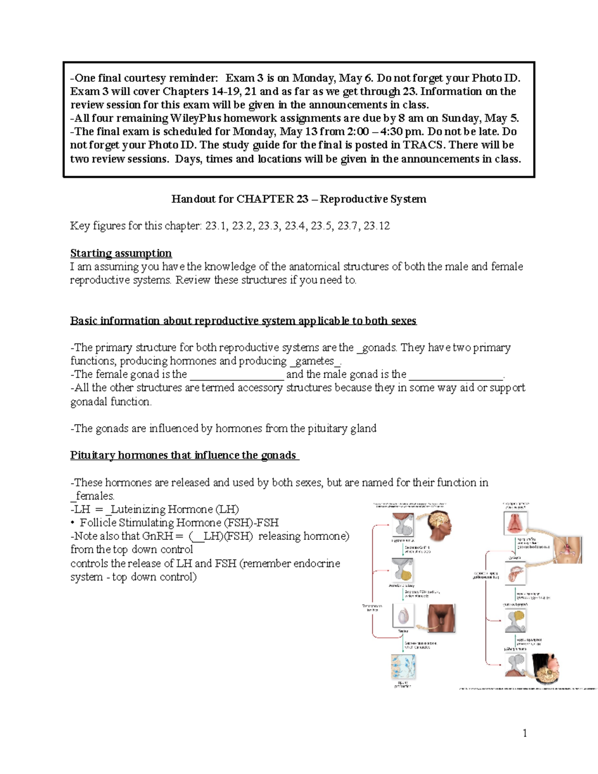 Chapter 23 Handout 2430 S19 -One final courtesy reminder: Exam 3 is on ...