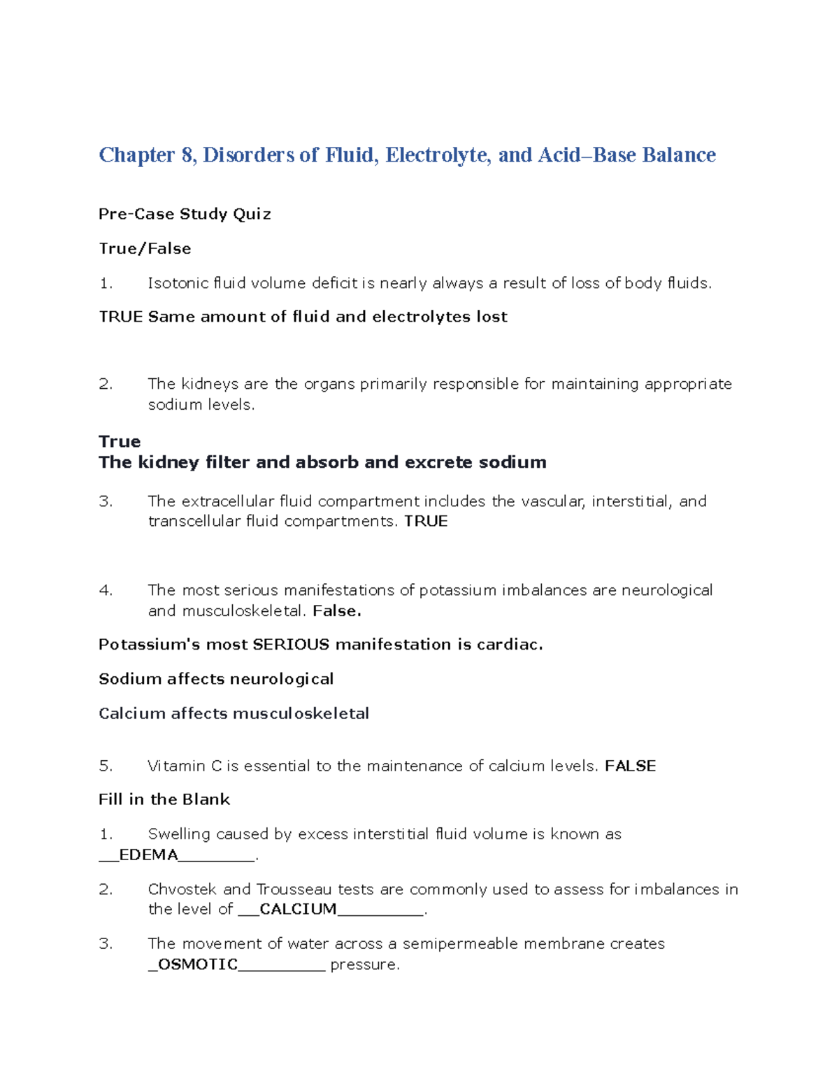 Case study 2 Disorders of Fluid, Electrolyte, and AcidBase Balance