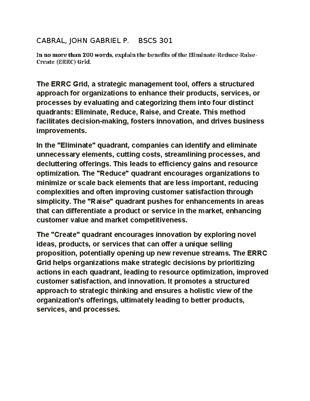 200 words essay - CABRAL, JOHN GABRIEL P. BSCS 301 In no more than 200 ...