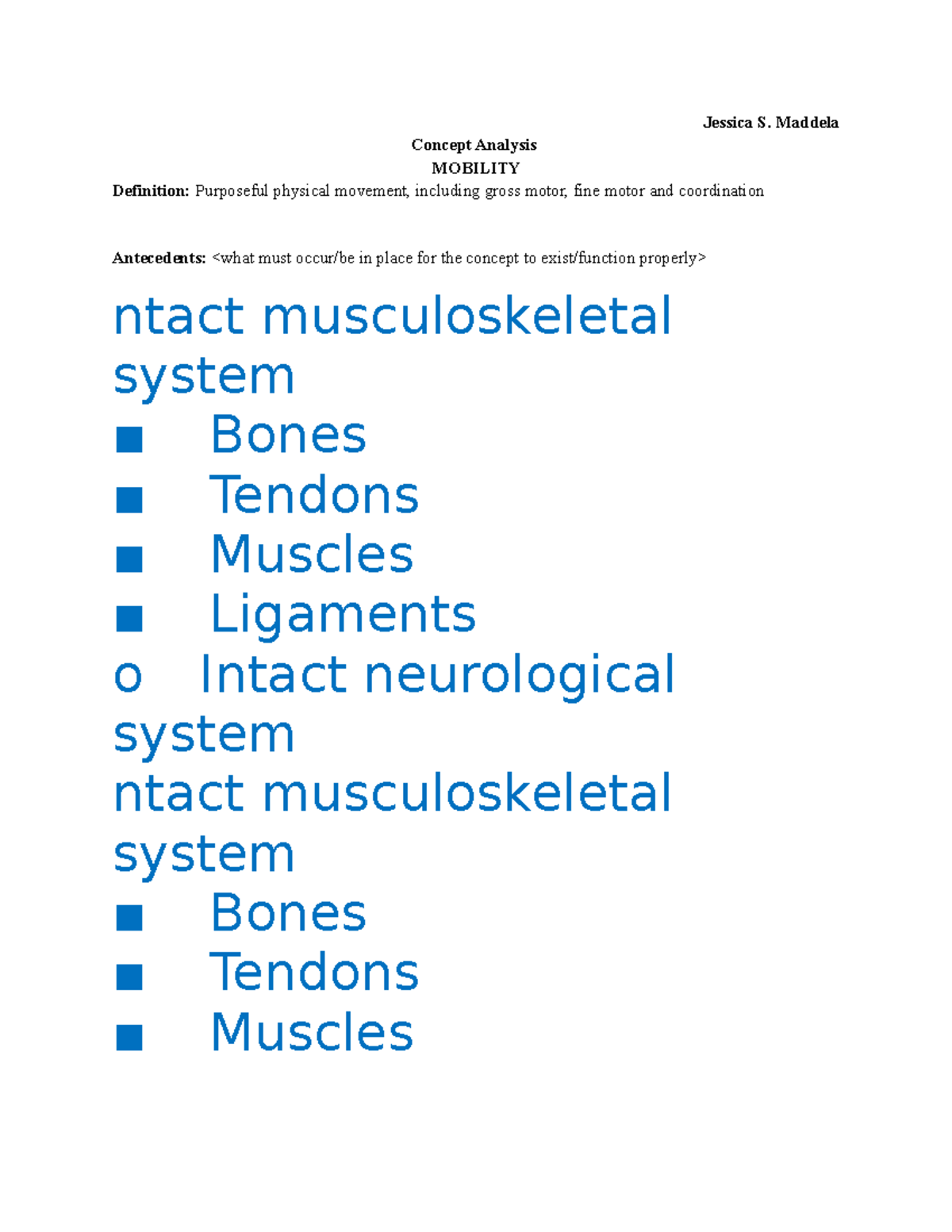 Mobility Concept Analysis Jessica S. Maddela Concept Analysis